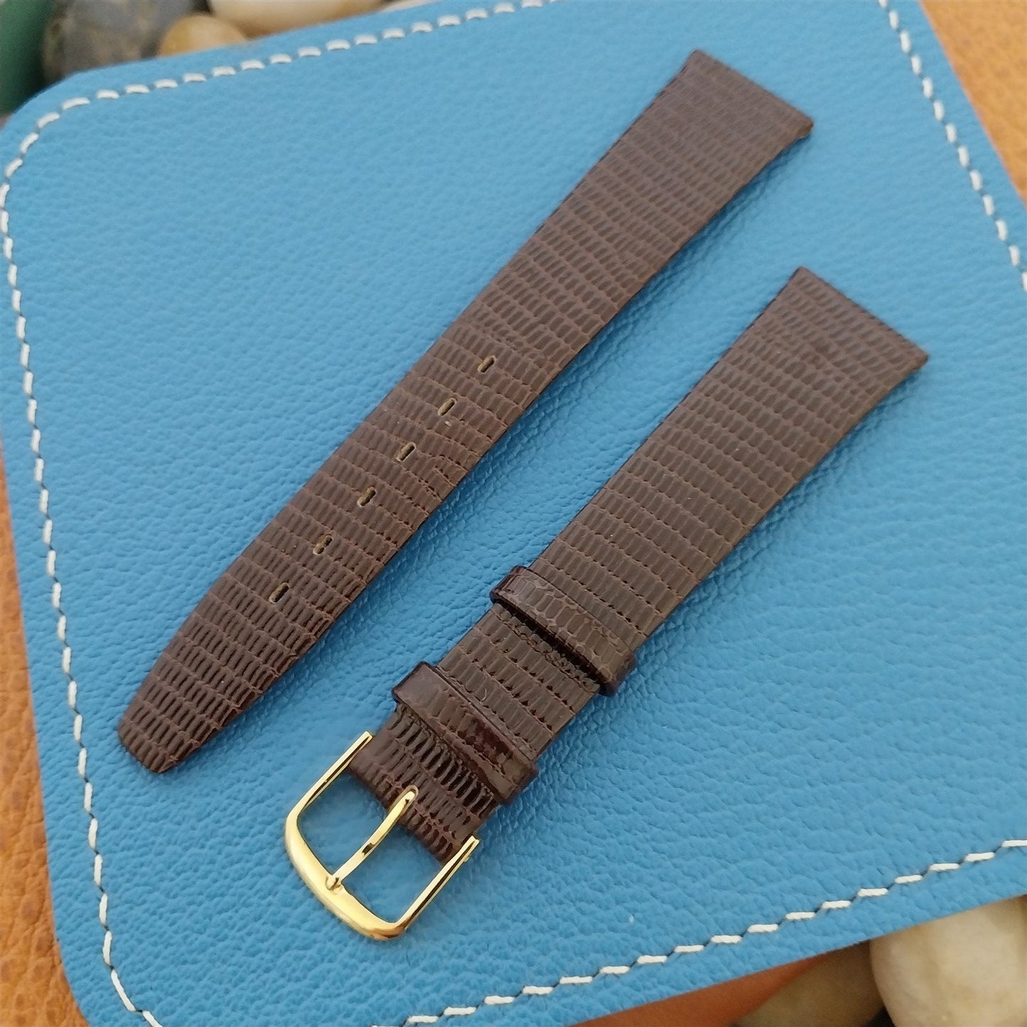 18mm Town & Country Brown Unpadded Lizard Grain Leather Tapered Unused Watch Band