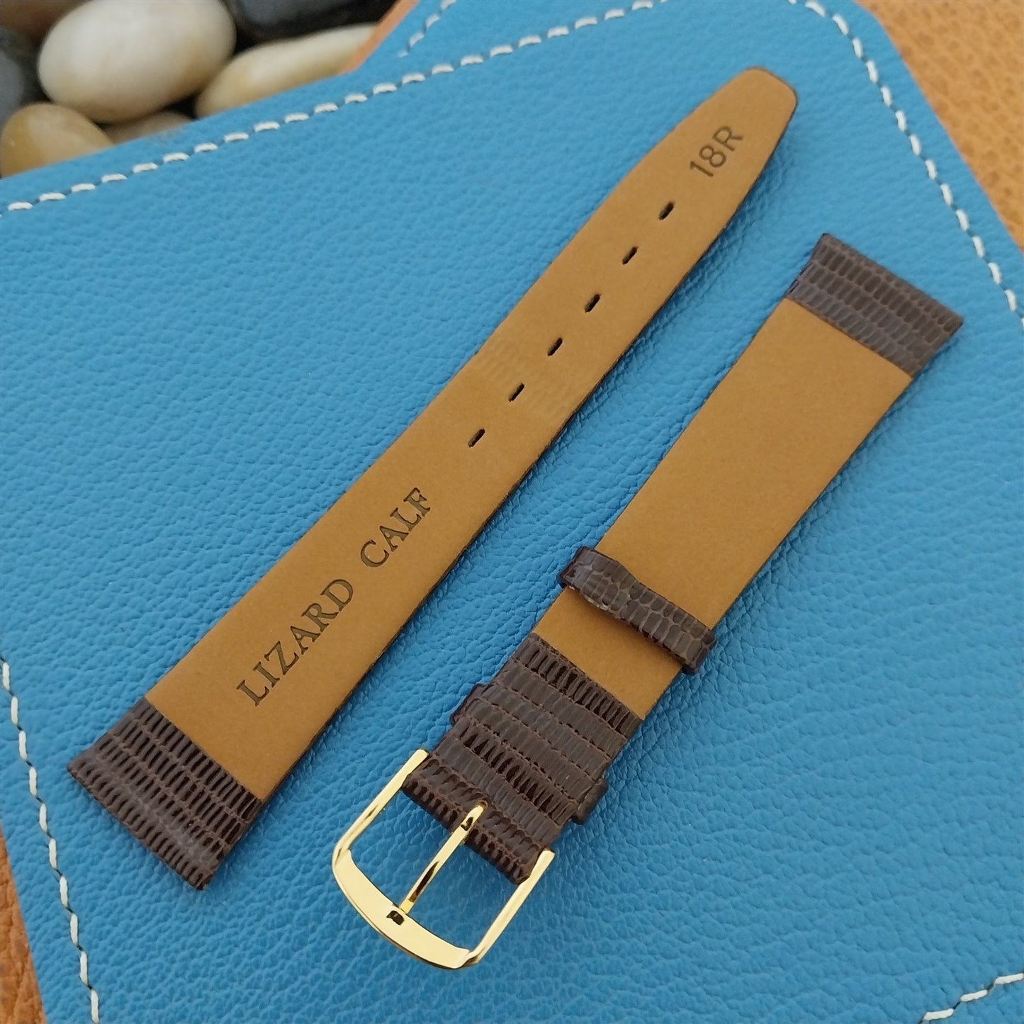 18mm Town & Country Brown Unpadded Lizard Grain Leather Tapered Unused Watch Band