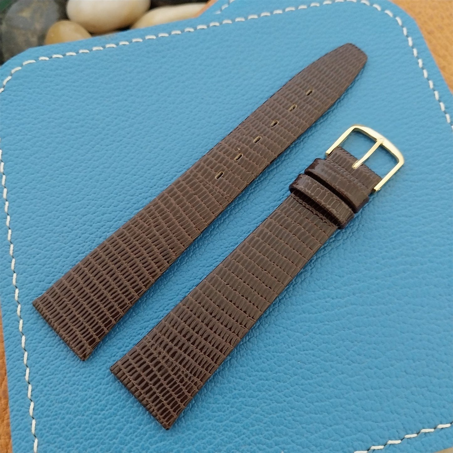 18mm Town & Country Brown Unpadded Lizard Grain Leather Tapered Unused Watch Band