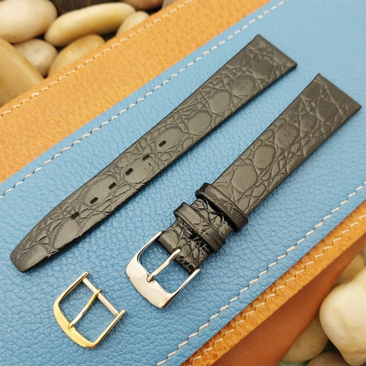 18mm Town & Country Black Unpadded Croc Grain Leather Tapered Unused Watch Band