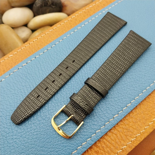 18mm Town & Country Black Unpadded Lizard Grain Leather Tapered Unused Watch Strap
