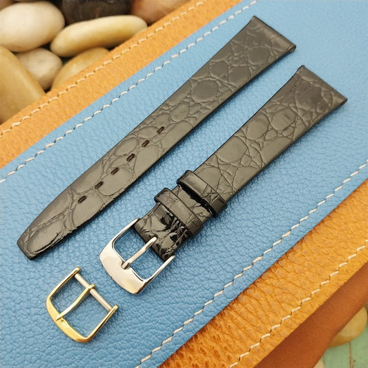 19mm Town & Country Black Unpadded Croco Grain Classic Tapered Unused Watch Band