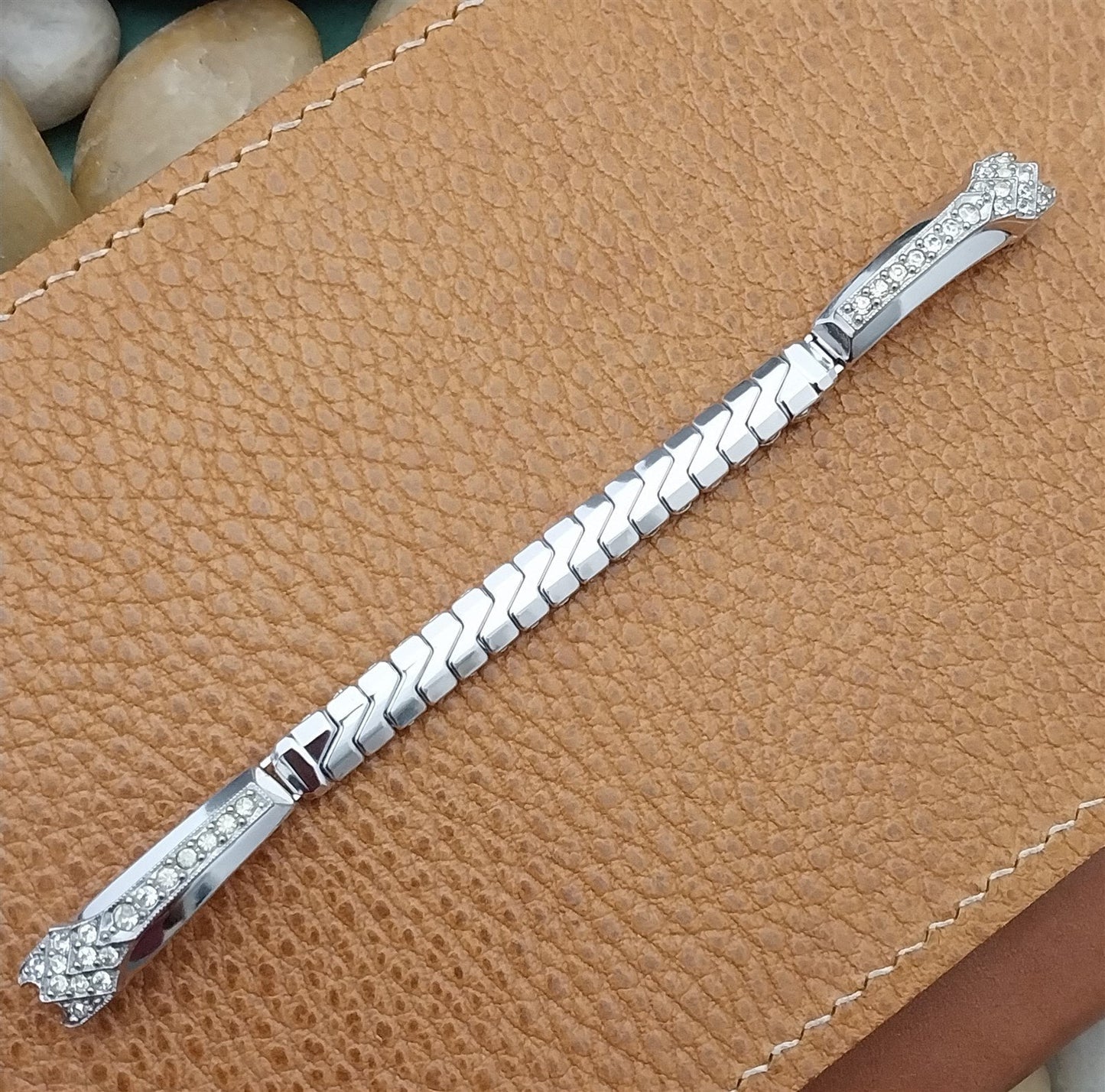 1950s nos Unused Ladies White Gold-Filled Rhinestone Cocktail Vintage Watch Band