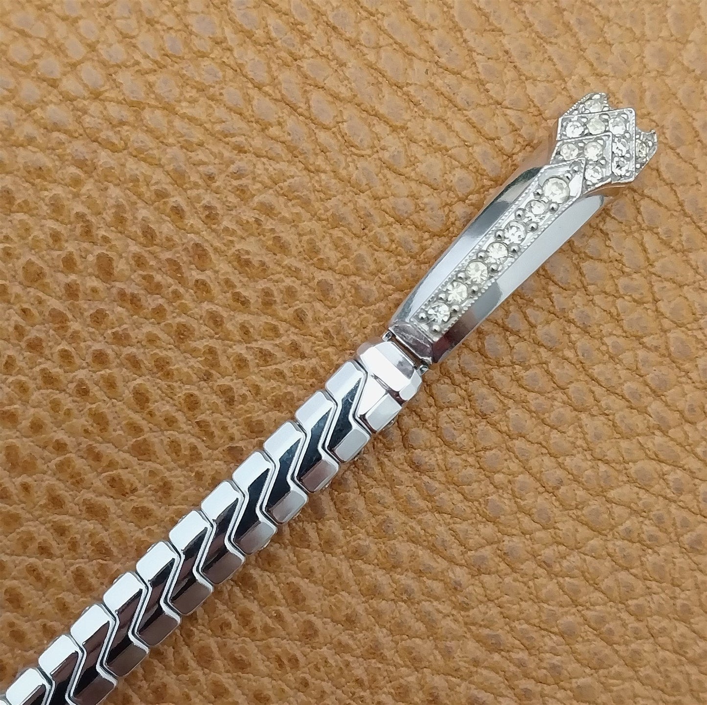 1950s nos Unused Ladies White Gold-Filled Rhinestone Cocktail Vintage Watch Band