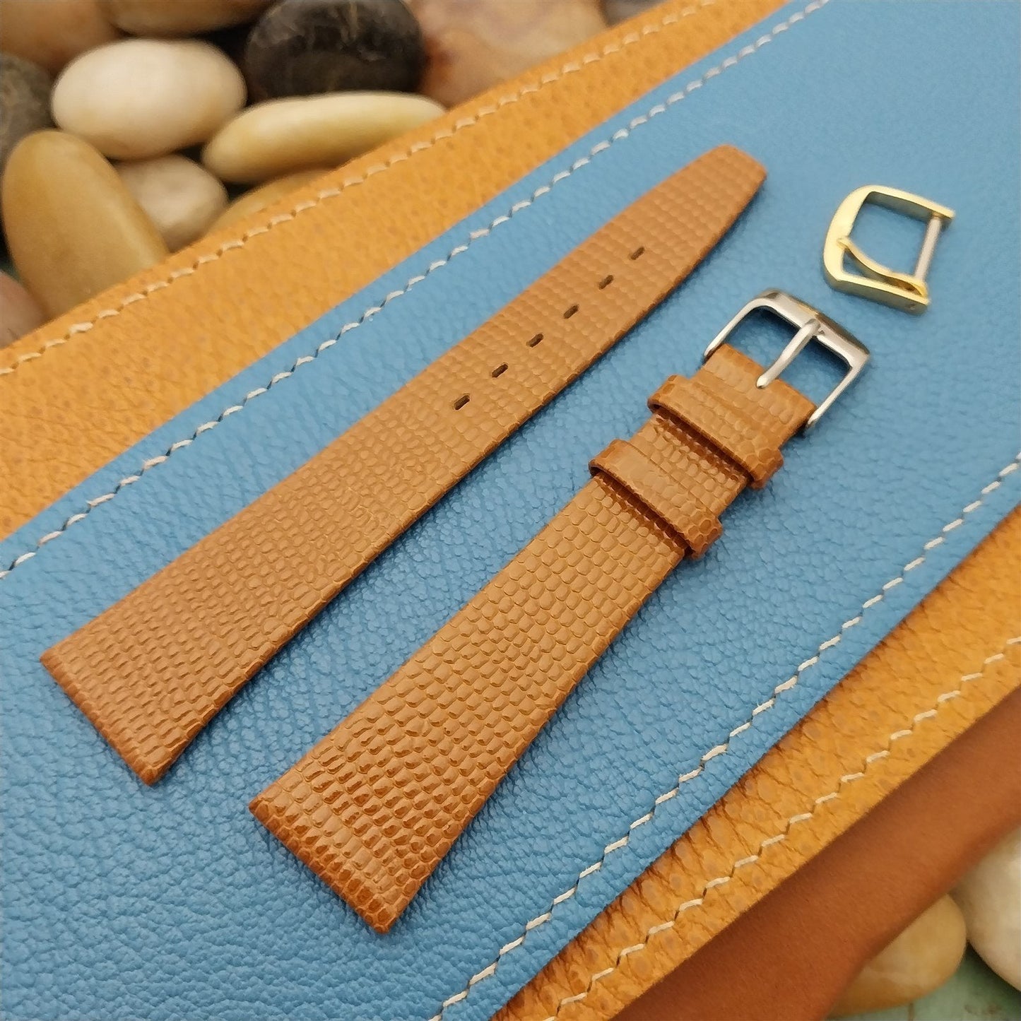 19mm Town & Country Tan Unpadded Lizard Grain Classic Tapered Unused Watch Band