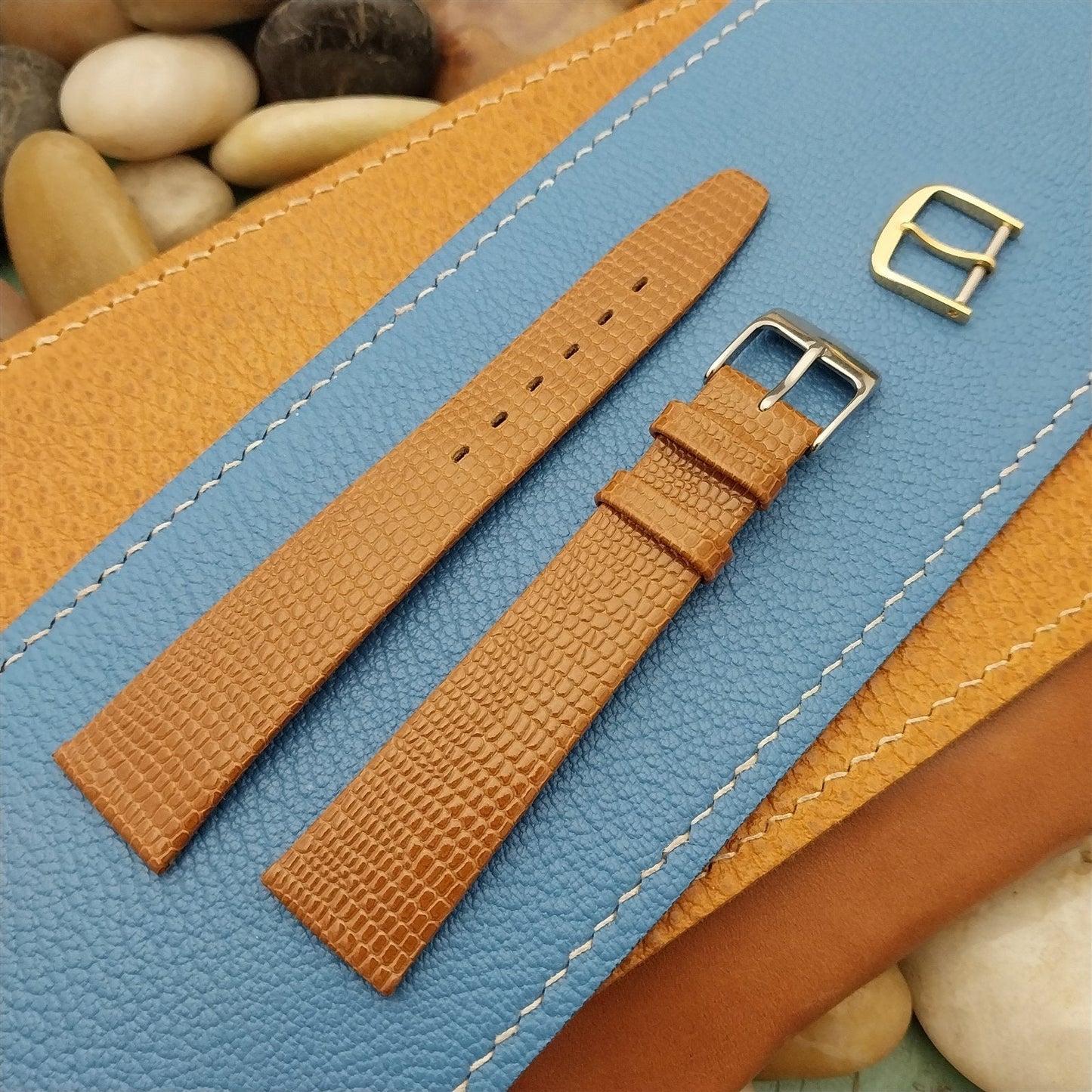 18mm Town & Country Tan Unpadded Lizard Grain Classic Tapered Unused Watch Band