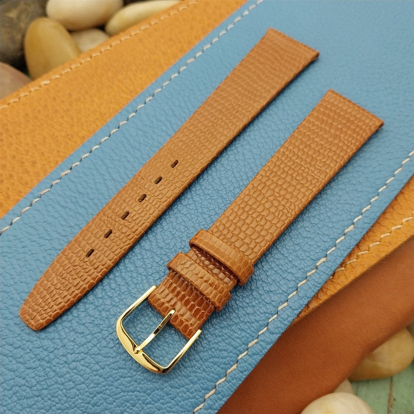 18mm Town & Country Tan Unpadded Lizard Grain Classic Tapered Unused Watch Band