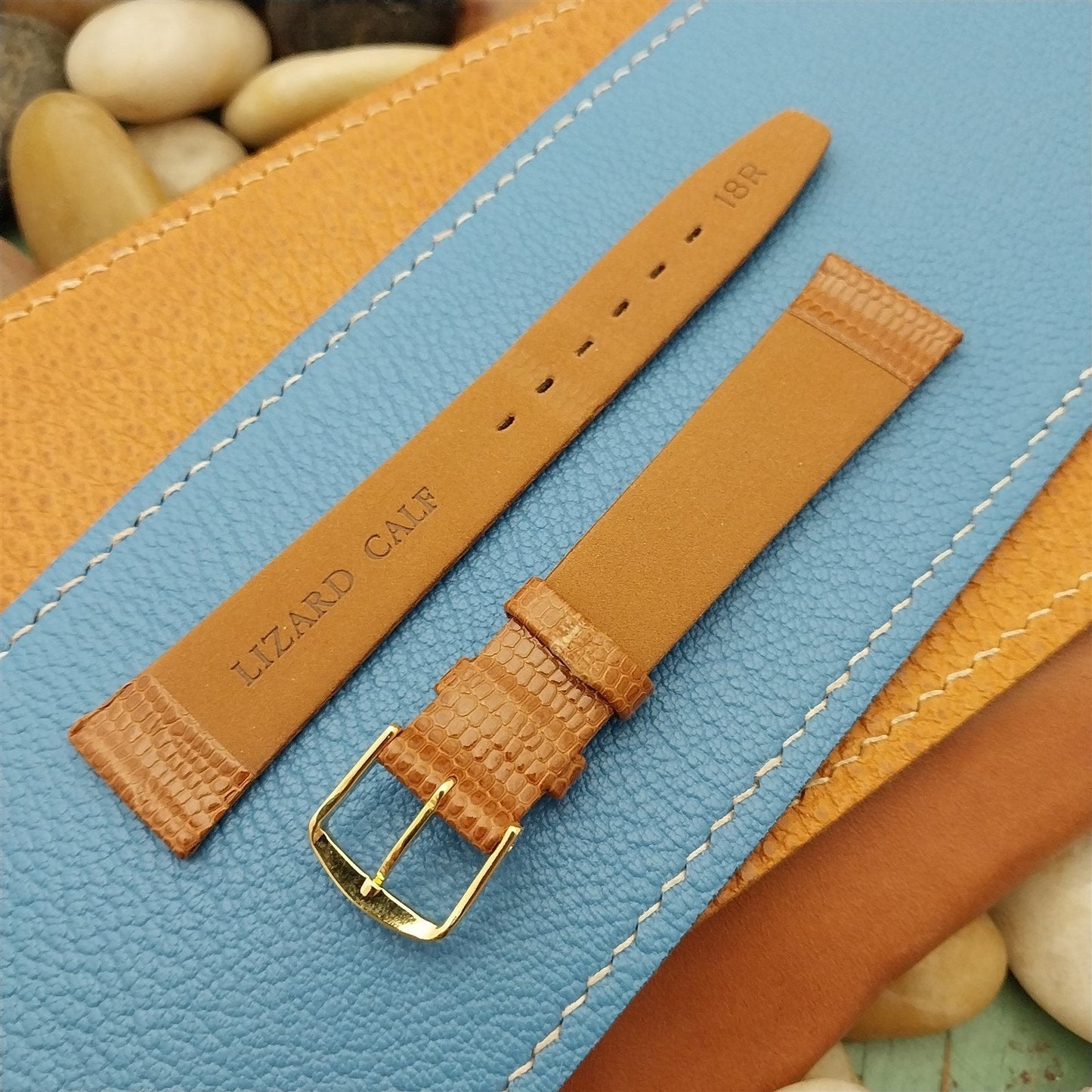 18mm Town & Country Tan Unpadded Lizard Grain Classic Tapered Unused Watch Band