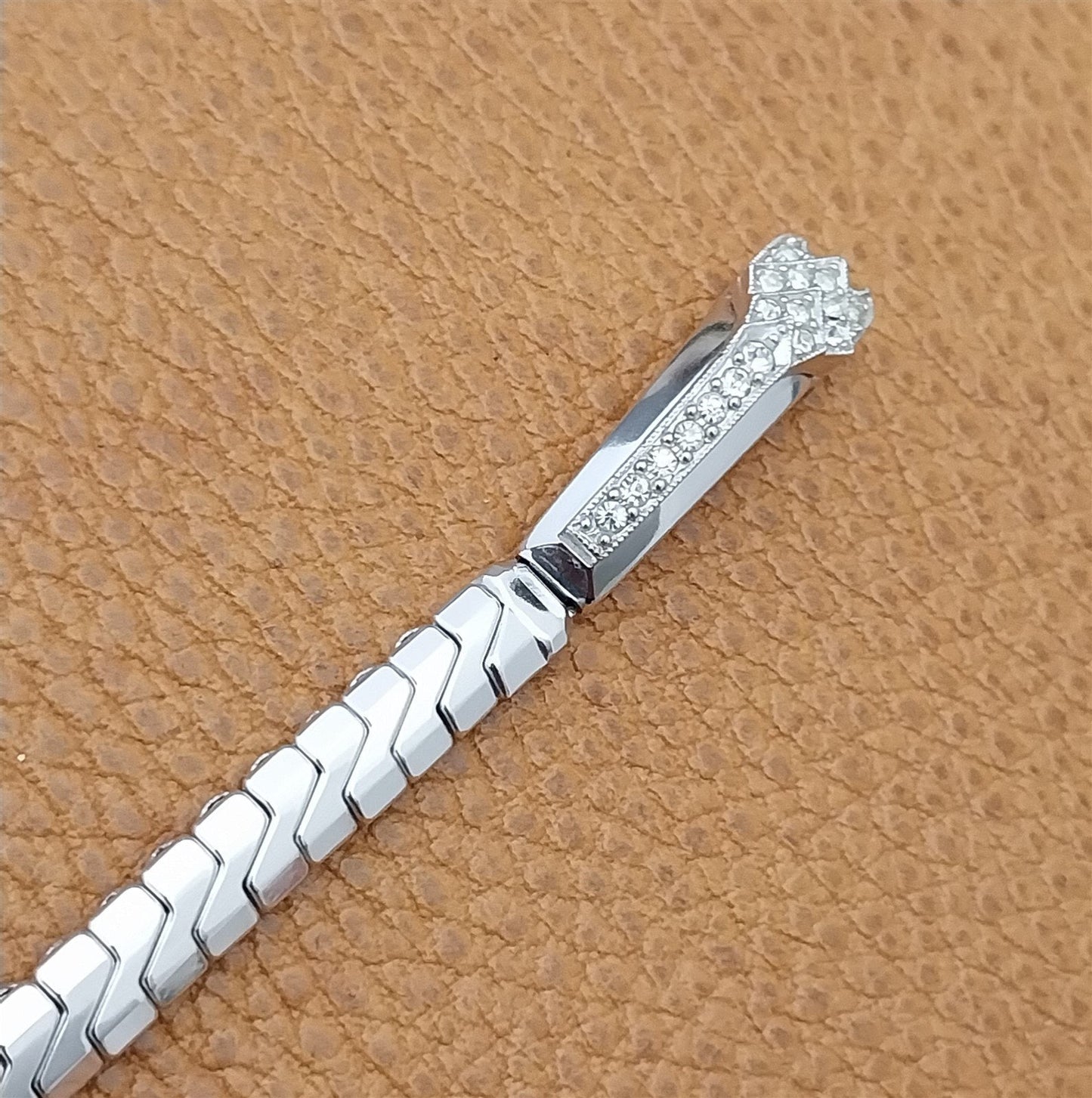 1950s nos Unused Ladies White Gold-Filled Rhinestone Cocktail Vintage Watch Band