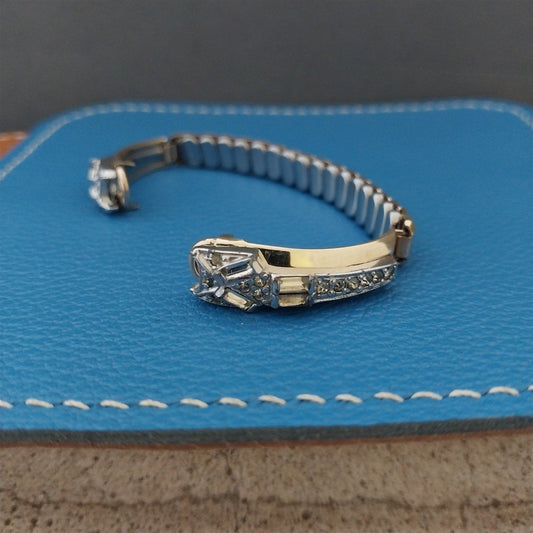 1950s Unused Ladies Yellow Gold-Filled Rhinestone Cocktail Vintage Watch Band