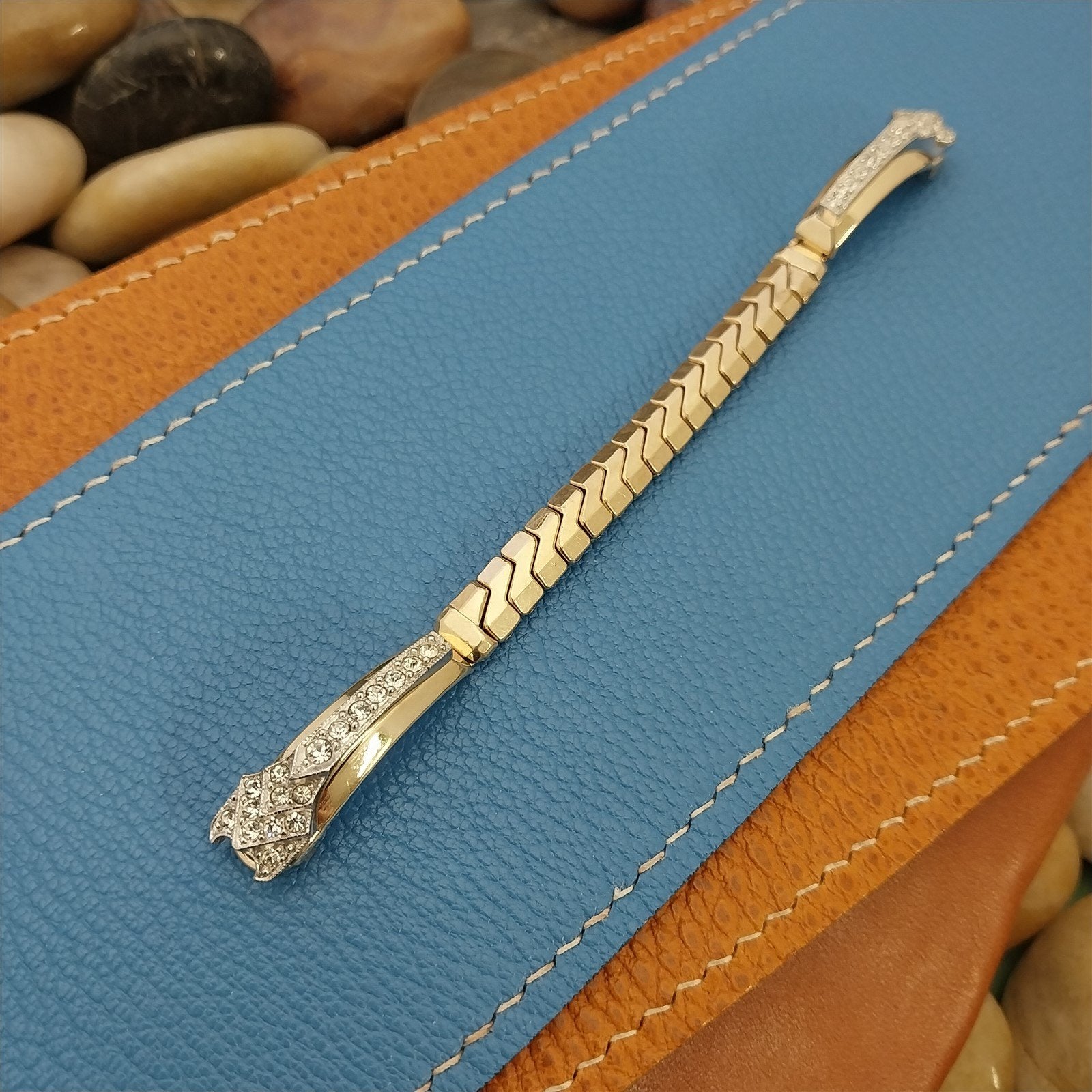 1950s Unused Ladies Yellow Gold-Filled Rhinestone Cocktail Vintage Watch Band