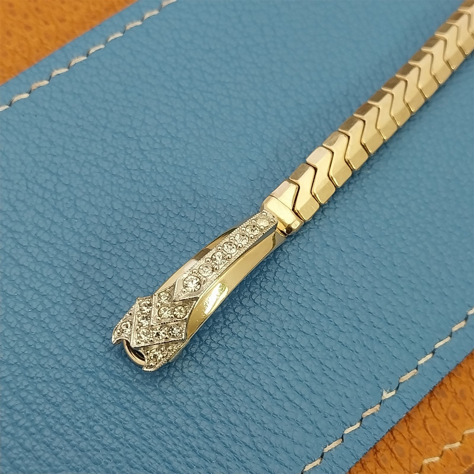 1950s Unused Ladies Yellow Gold-Filled Rhinestone Cocktail Vintage Watch Band