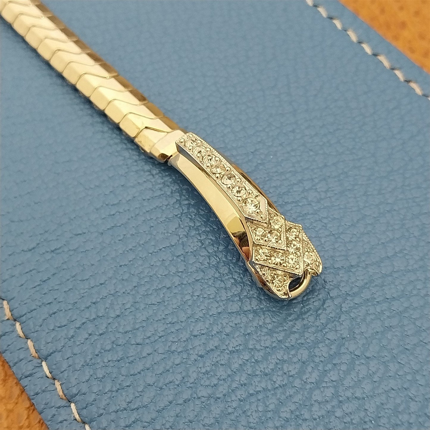 1950s Unused Ladies Yellow Gold-Filled Rhinestone Cocktail Vintage Watch Band