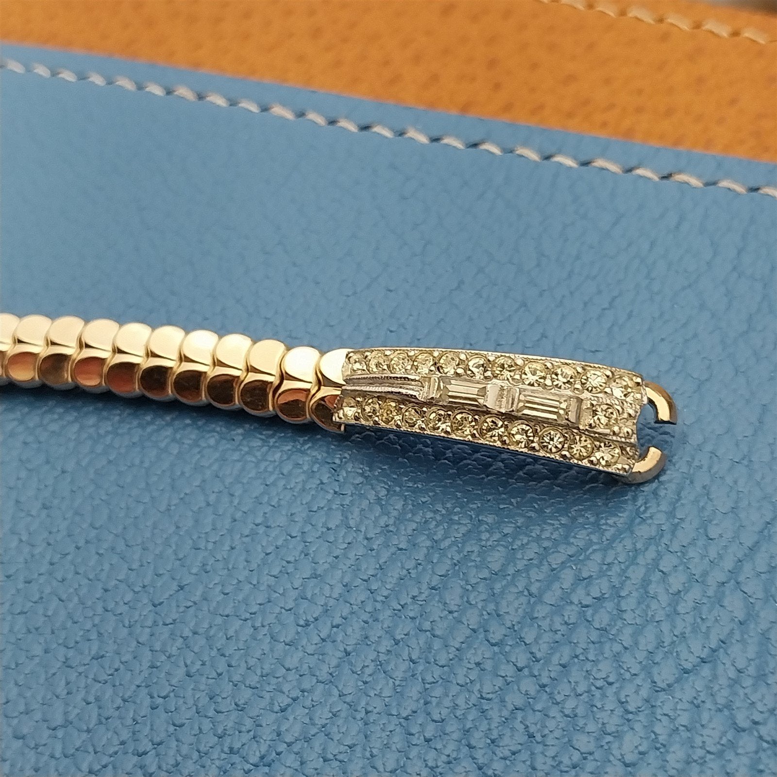 1950s Unused Ladies Yellow Gold-Filled Rhinestone Cocktail Vintage Watch Band