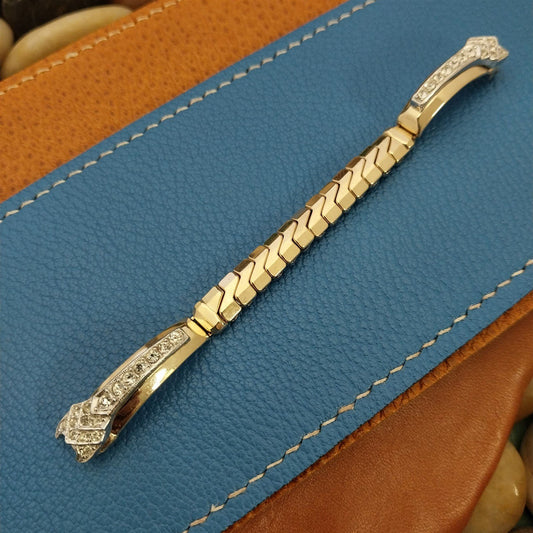 1950s Unused Ladies Yellow Gold-Filled Rhinestone Cocktail Vintage Watch Band