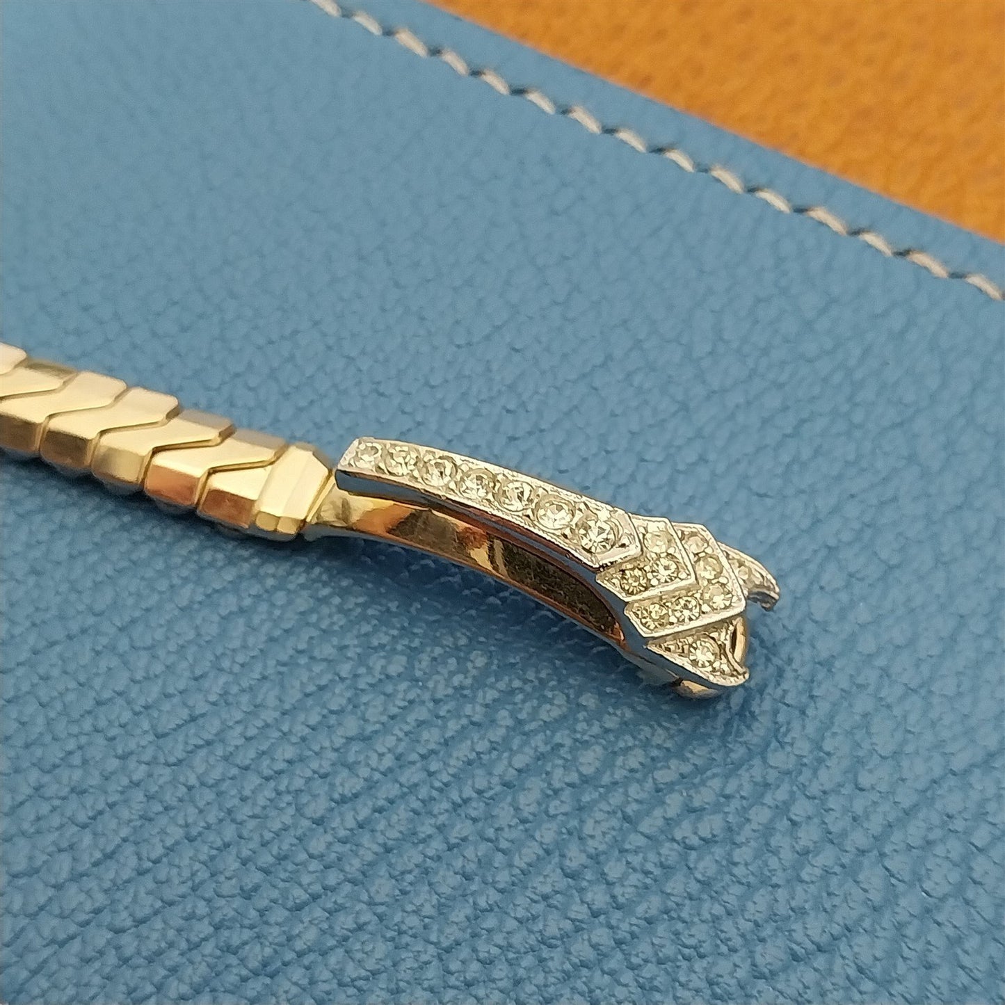 1950s Unused Ladies Yellow Gold-Filled Rhinestone Cocktail Vintage Watch Band