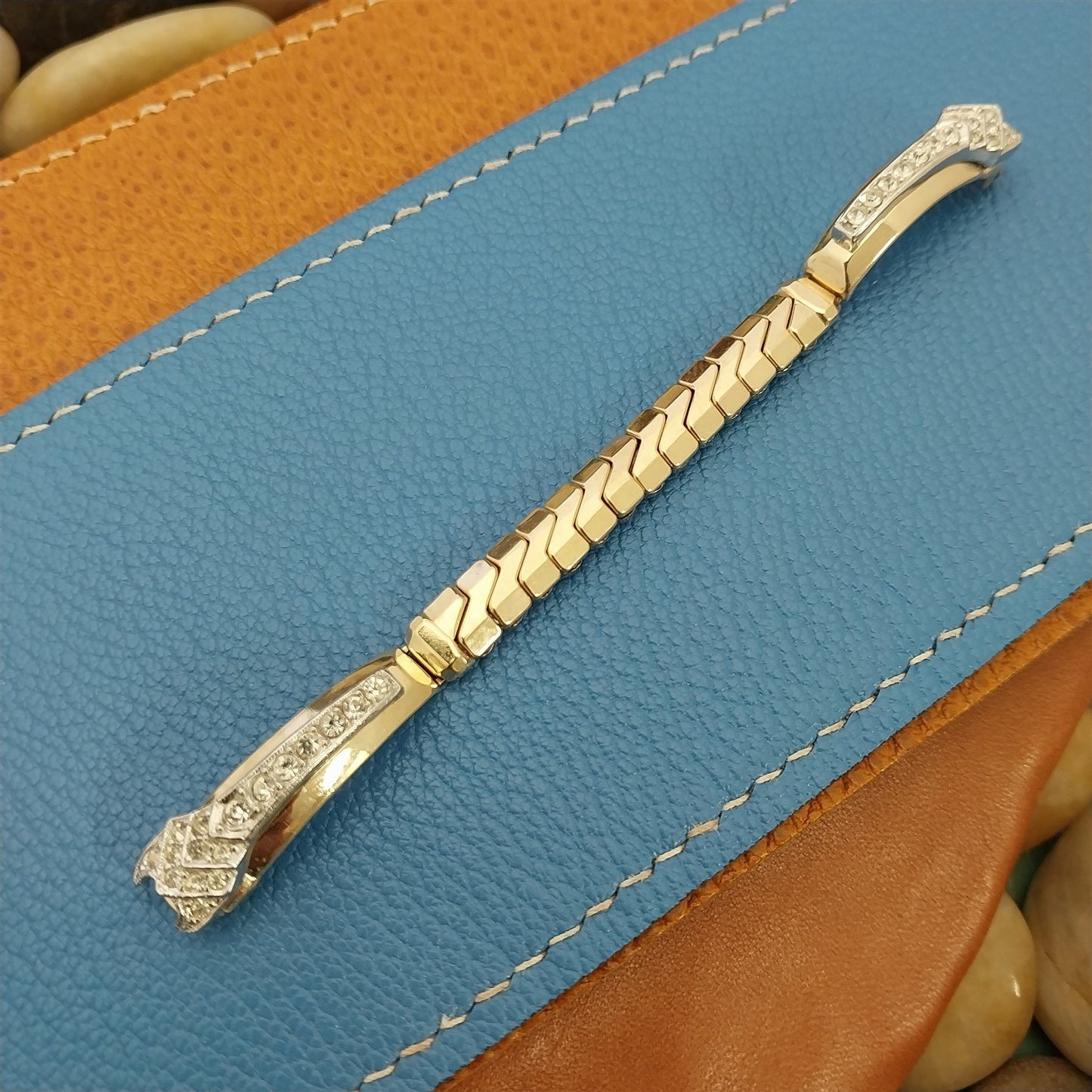 1950s Unused Ladies Yellow Gold-Filled Rhinestone Cocktail Vintage Watch Band