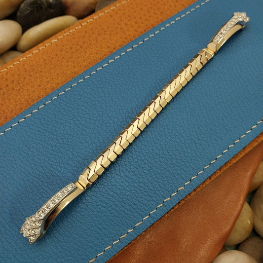 1950s Unused Ladies Yellow Gold-Filled Rhinestone Cocktail Vintage Watch Band