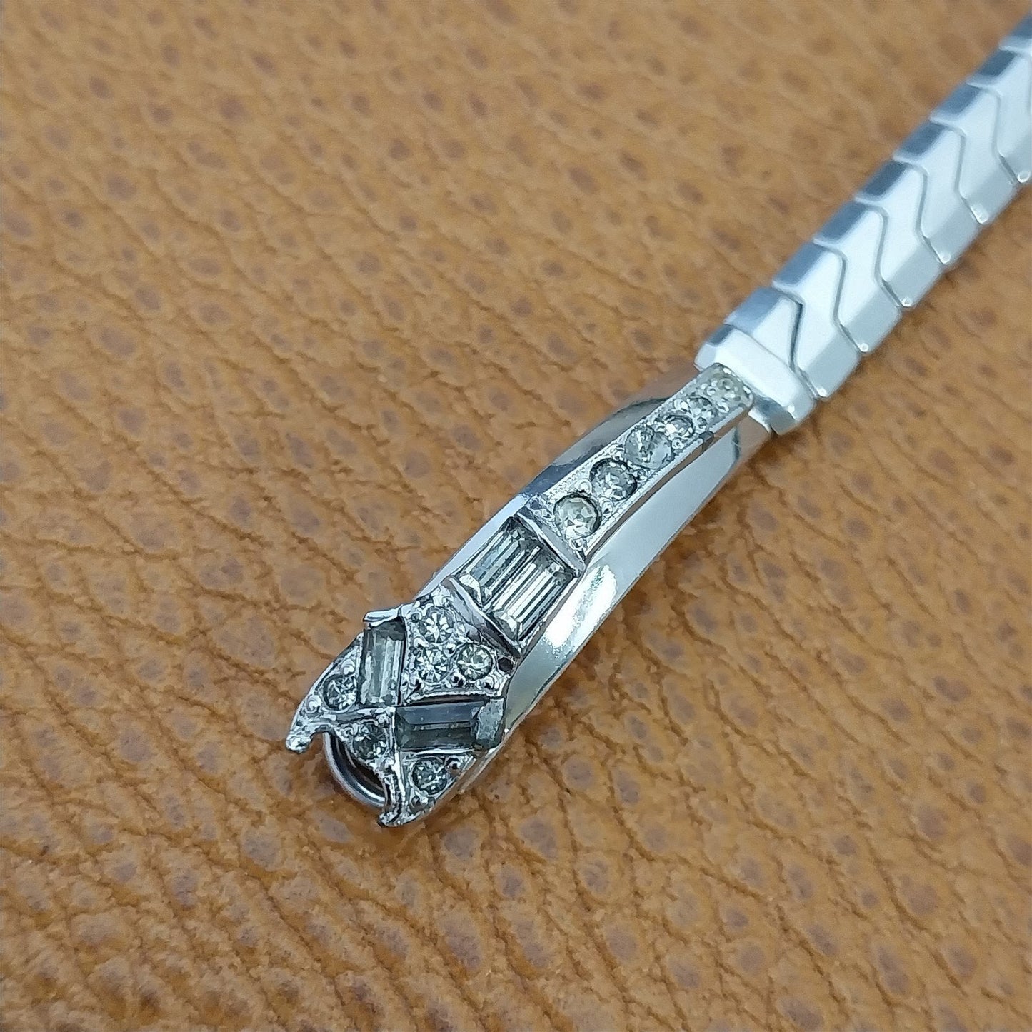 1950s Unused Ladies White Gold-Filled Rhinestone Cocktail Vintage Watch Band