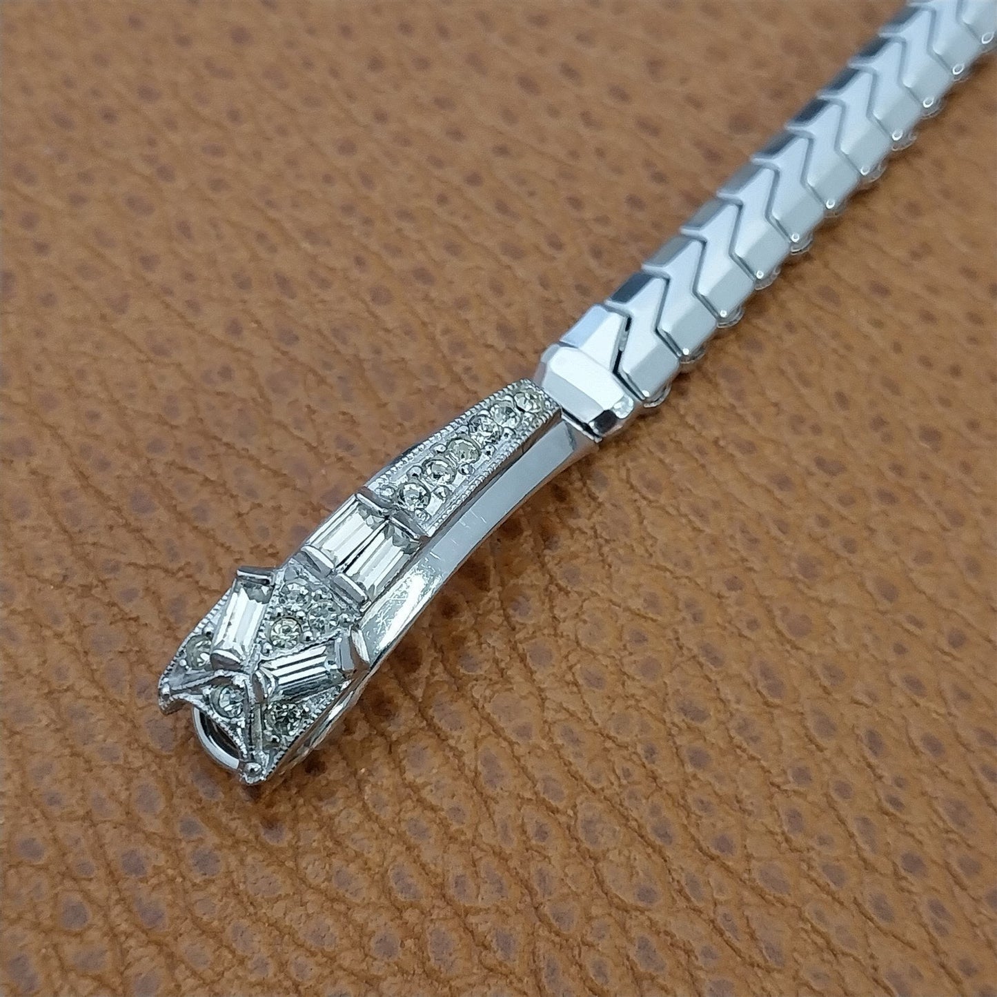 1950s Unused Ladies White Gold-Filled Rhinestone Cocktail Vintage Watch Band