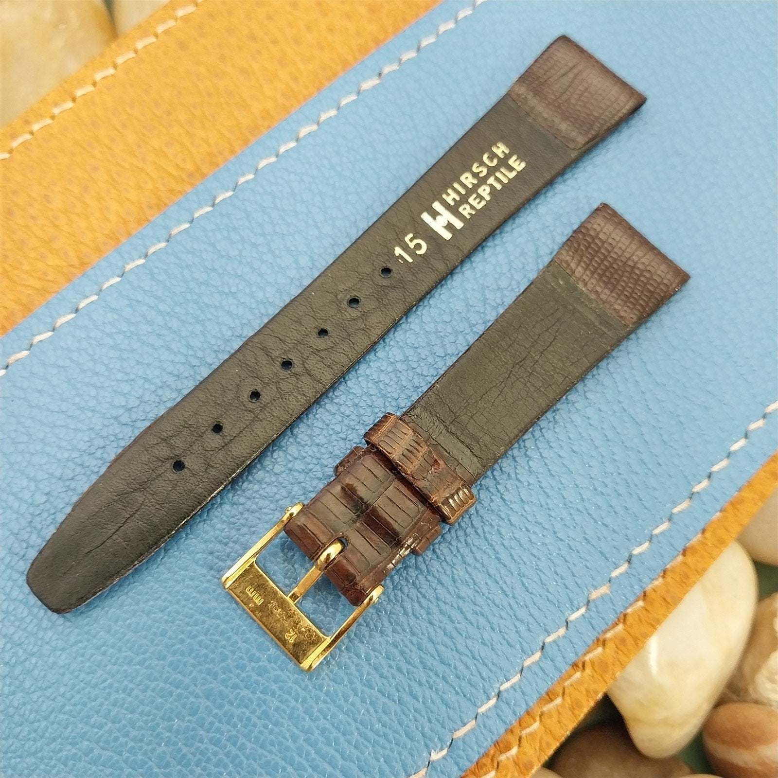 5/8" Hirsch Thin Unpadded Brown Genuine Lizard nos Unused Vintage Watch Band
