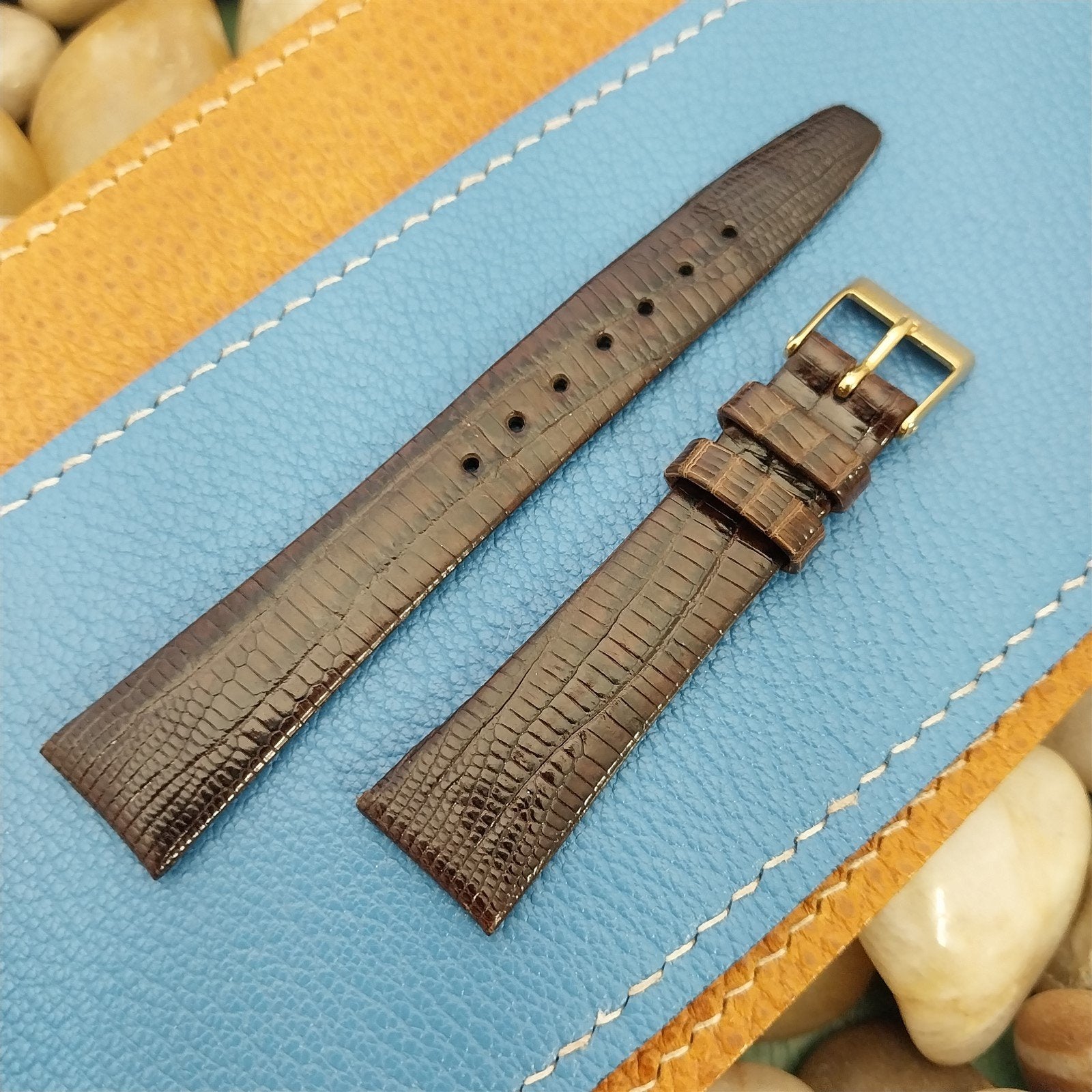 5/8" Hirsch Thin Unpadded Brown Genuine Lizard nos Unused Vintage Watch Band