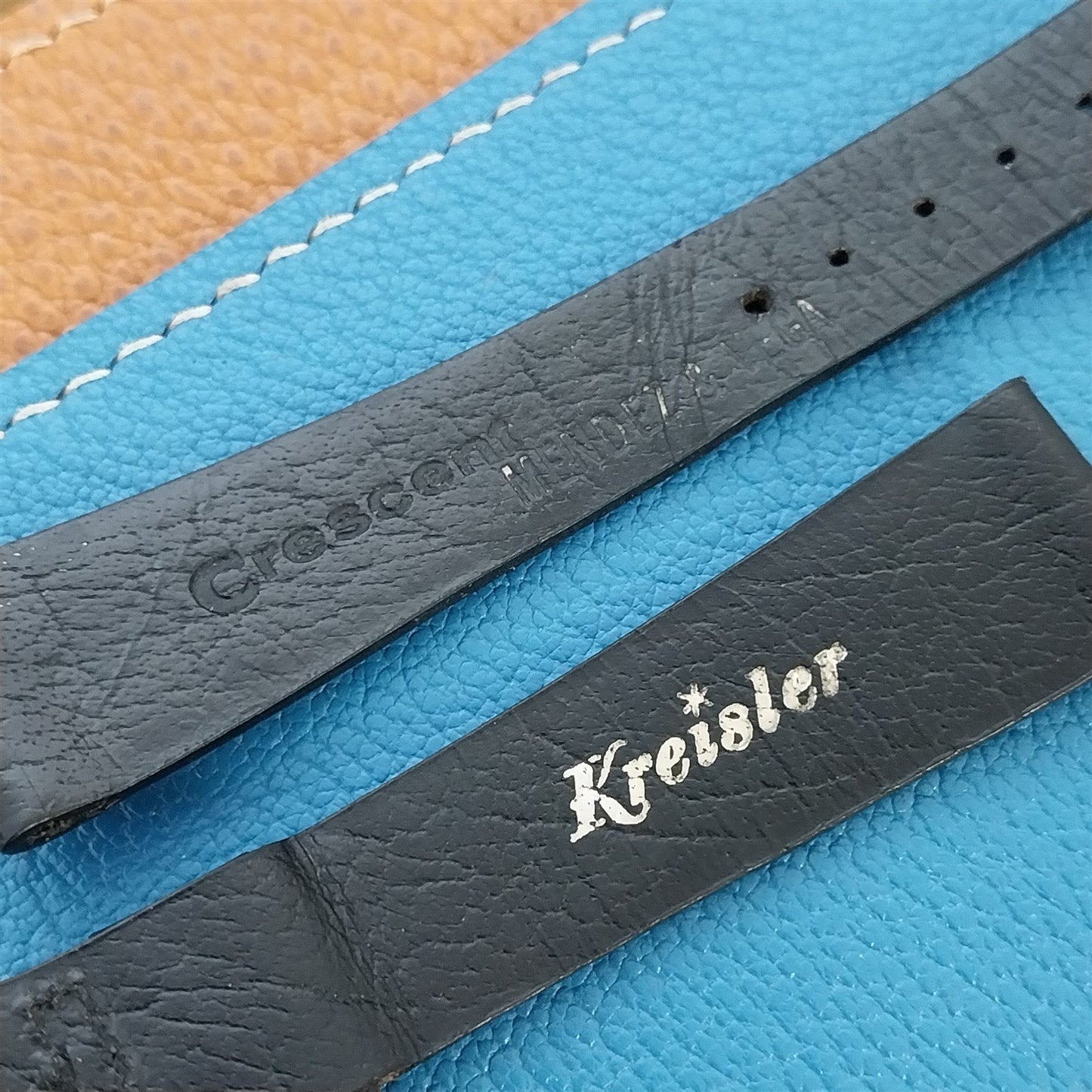 11/16" Kreisler Crescent Black Leather Unused Tapered 1960s Vintage Watch Band