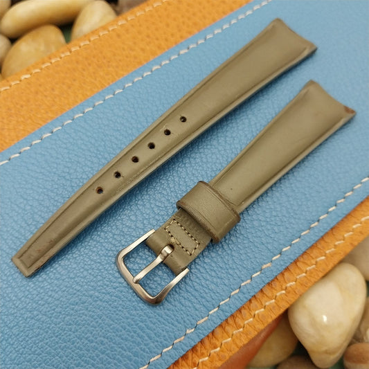 18mm Hamilton Gray Leather Curved End Unused Vintage Watch Band & Logo Buckle