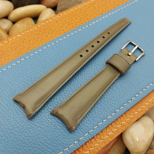 18mm Hamilton Gray Leather Curved End Unused Vintage Watch Band & Logo Buckle