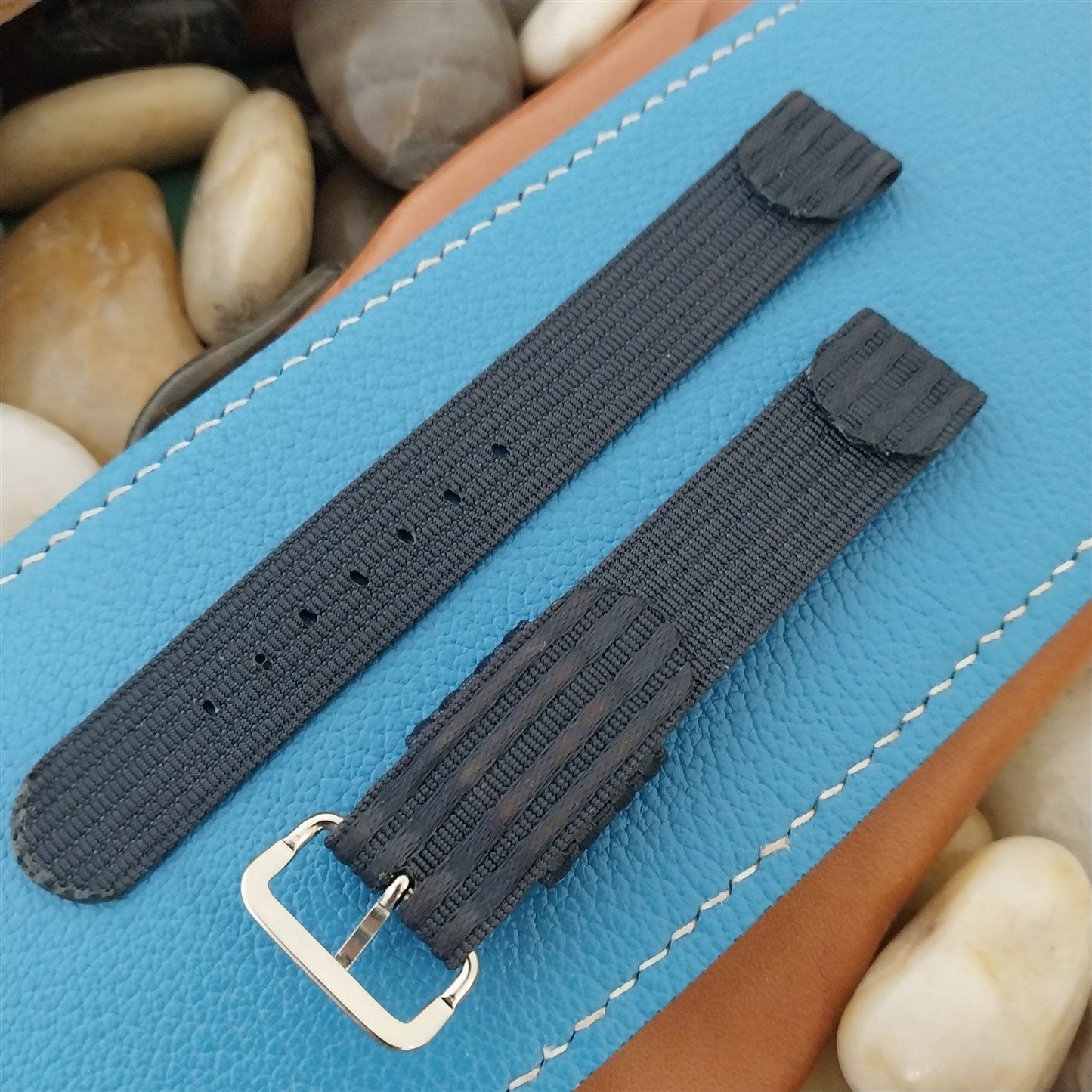 Vintage Navy Blue 1950s Gemex 15mm Ribbed Nylon Two Piece Unused Watch Band