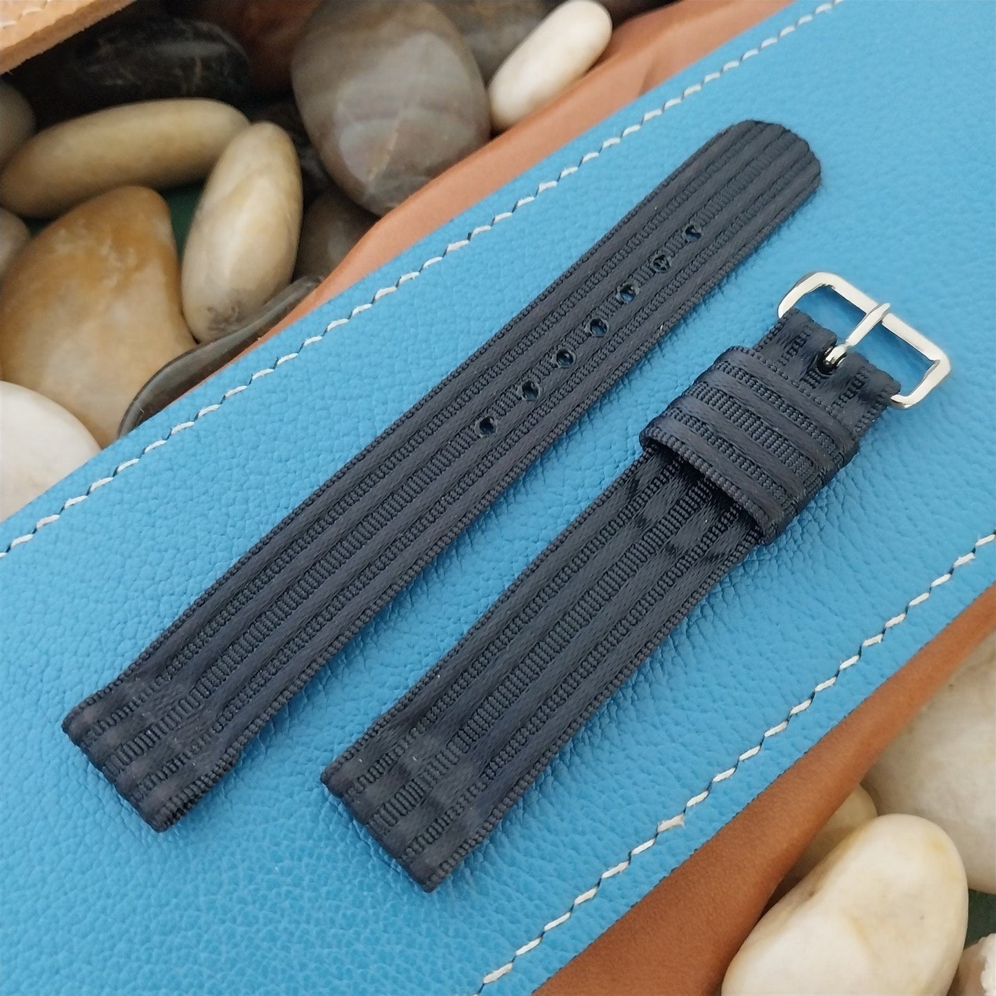 Vintage Navy Blue 1950s Gemex 15mm Ribbed Nylon Two Piece Unused Watch Band