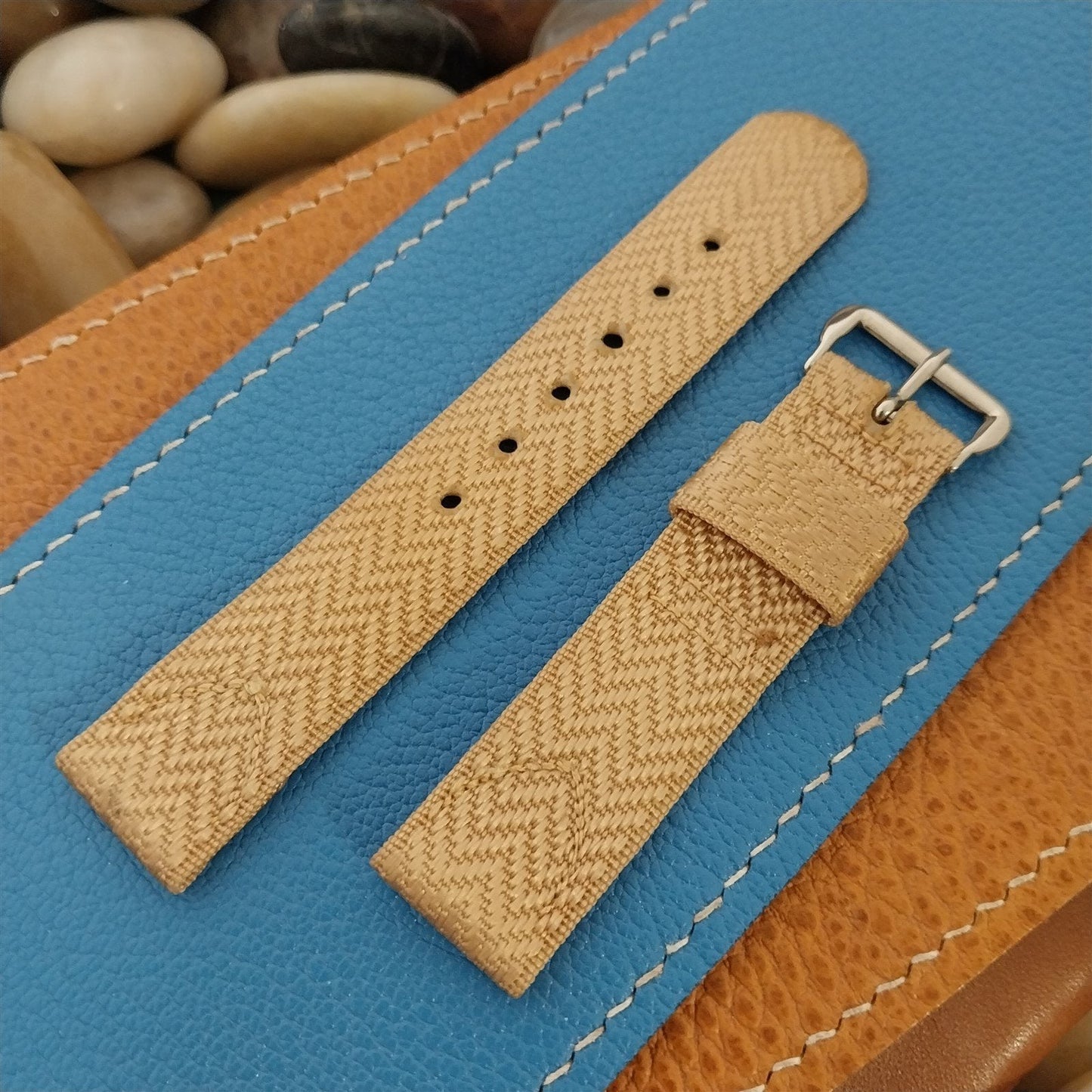 Vintage Tan 1940s 16.7mm Ribbed Rayon Nylon Two Piece Classic Unused Watch Band