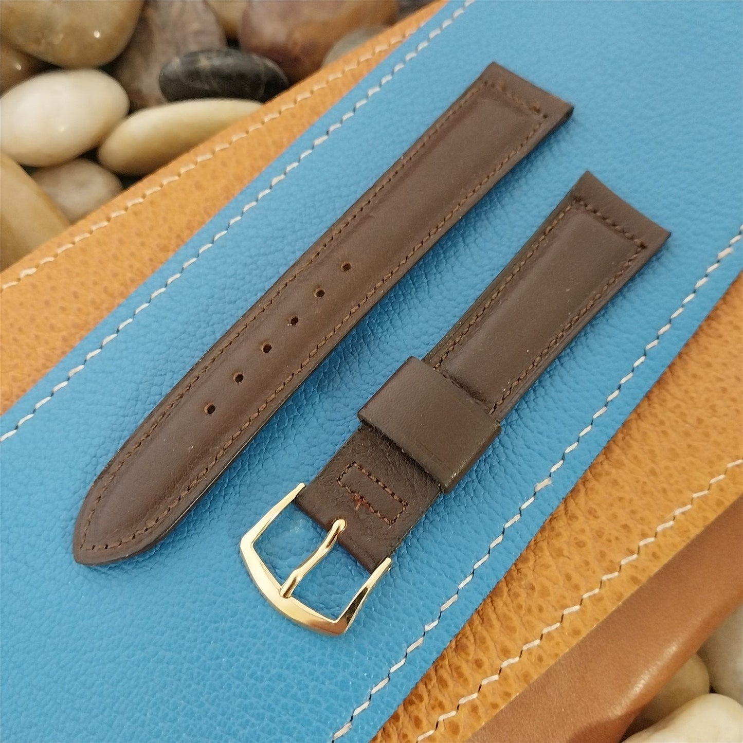 Vintage Omega 18mm Brown Calf Leather Classic Unused 1970s Watch Band