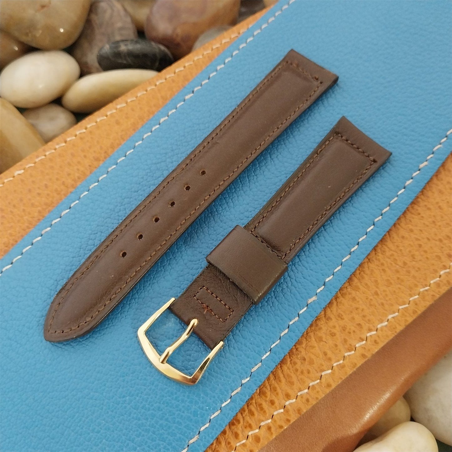 Vintage Omega 18mm Brown Calf Leather Classic Unused 1970s Watch Band