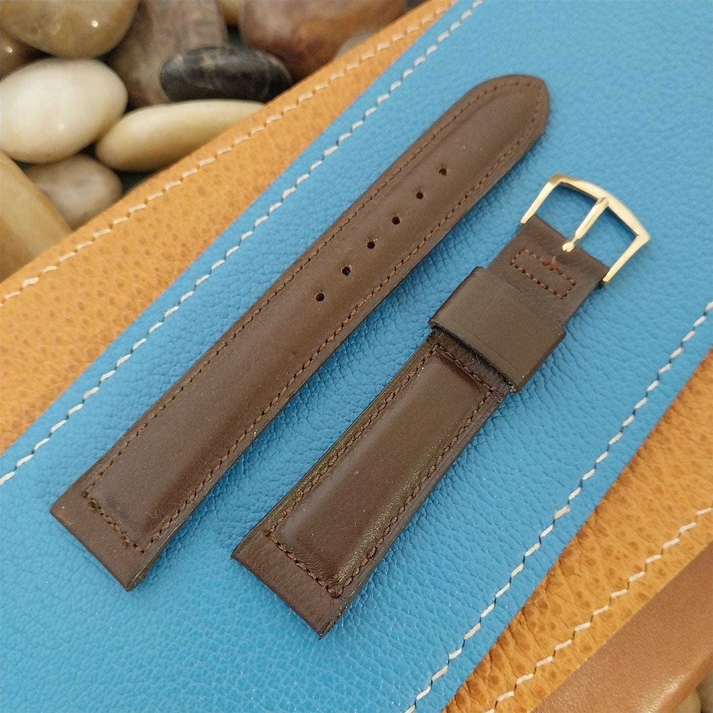 Vintage Omega 18mm Brown Calf Leather Classic Unused 1970s Watch Band