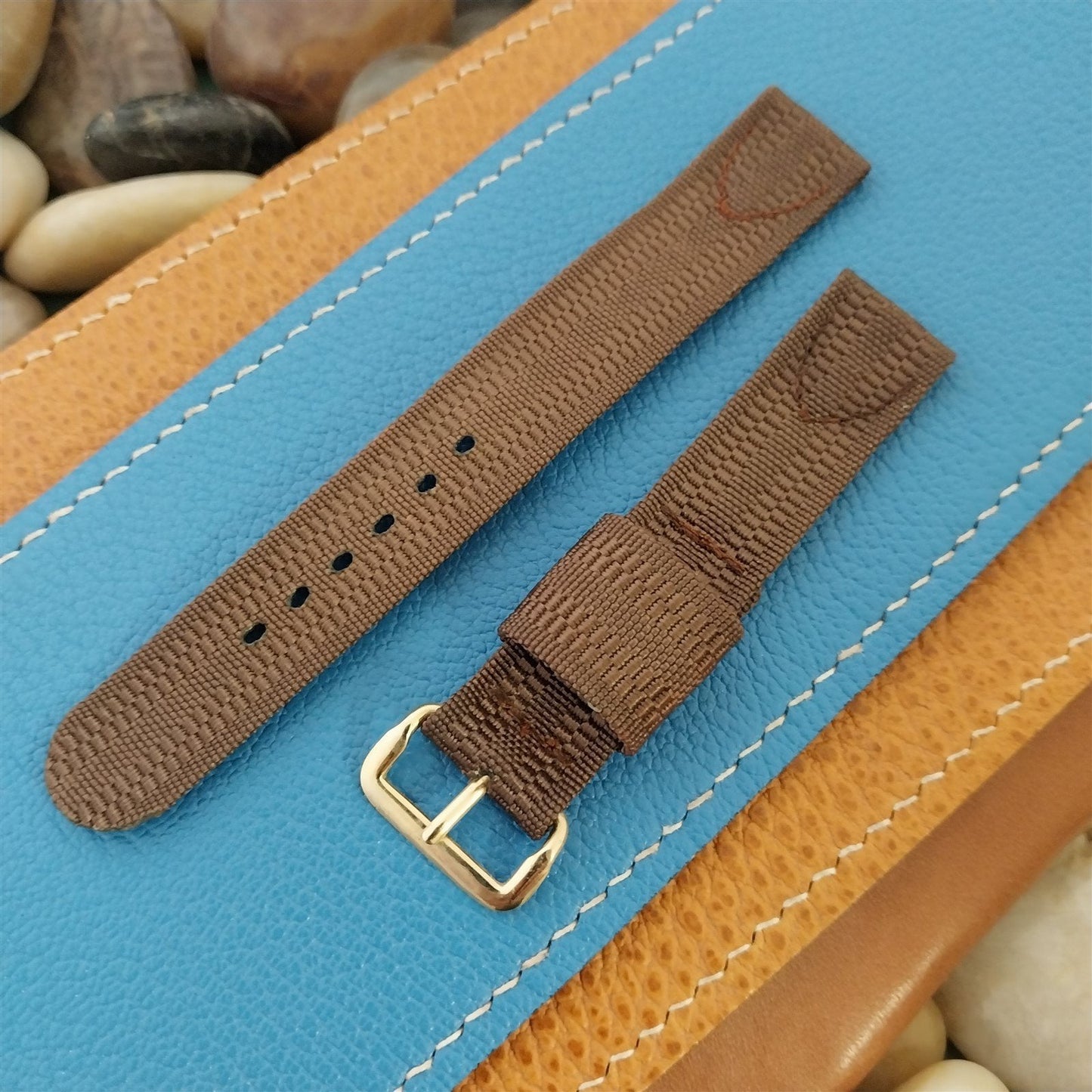 Vintage Brown 1940s 5/8" Ribbed Rayon Nylon Two Piece Classic Unused Watch Band