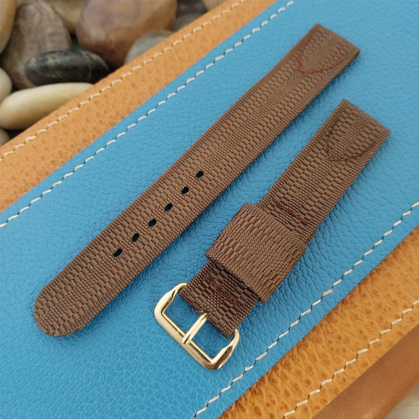 Vintage Brown 1940s 5/8" Ribbed Rayon Nylon Two Piece Classic Unused Watch Band