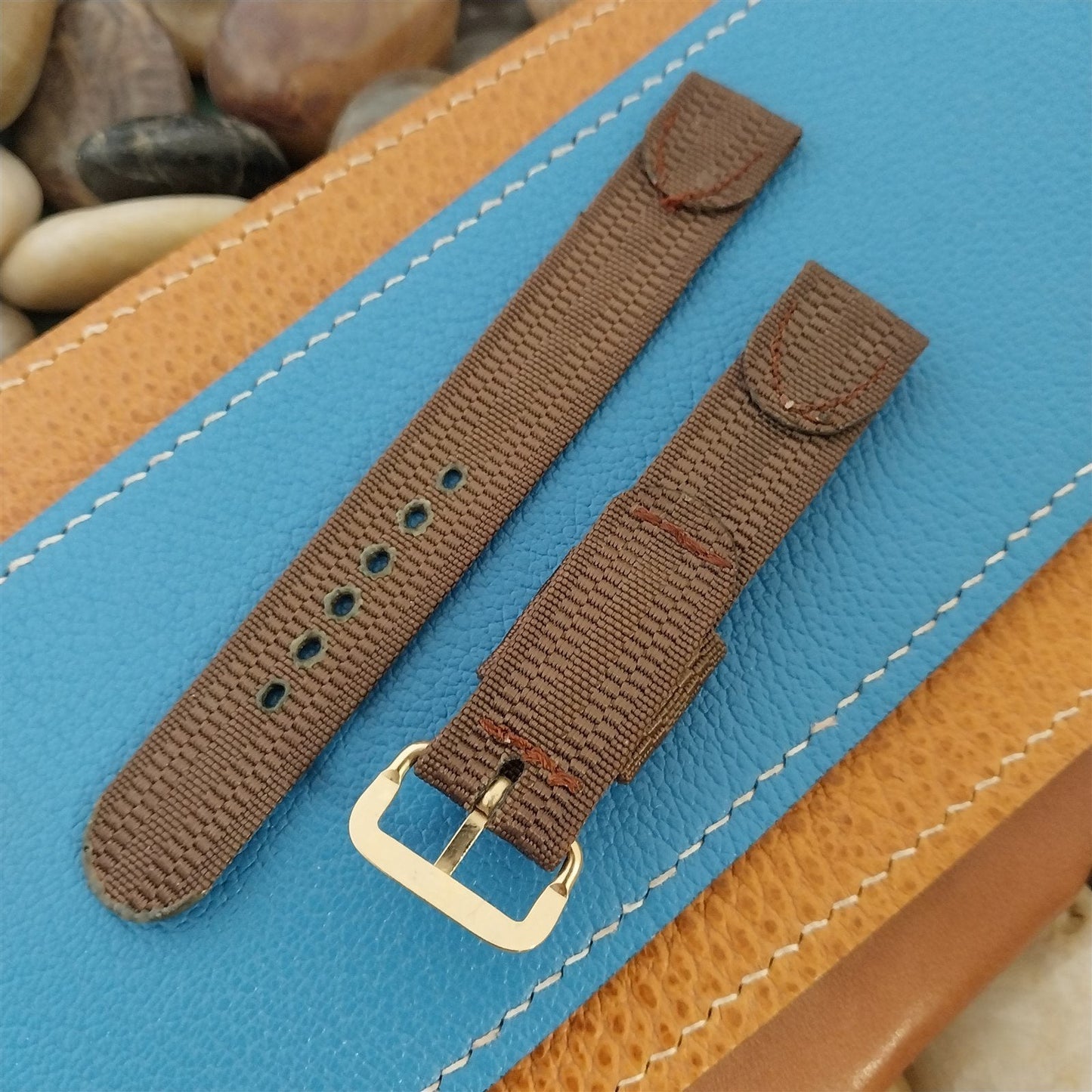 Vintage Brown 1940s 5/8" Ribbed Rayon Nylon Two Piece Classic Unused Watch Band