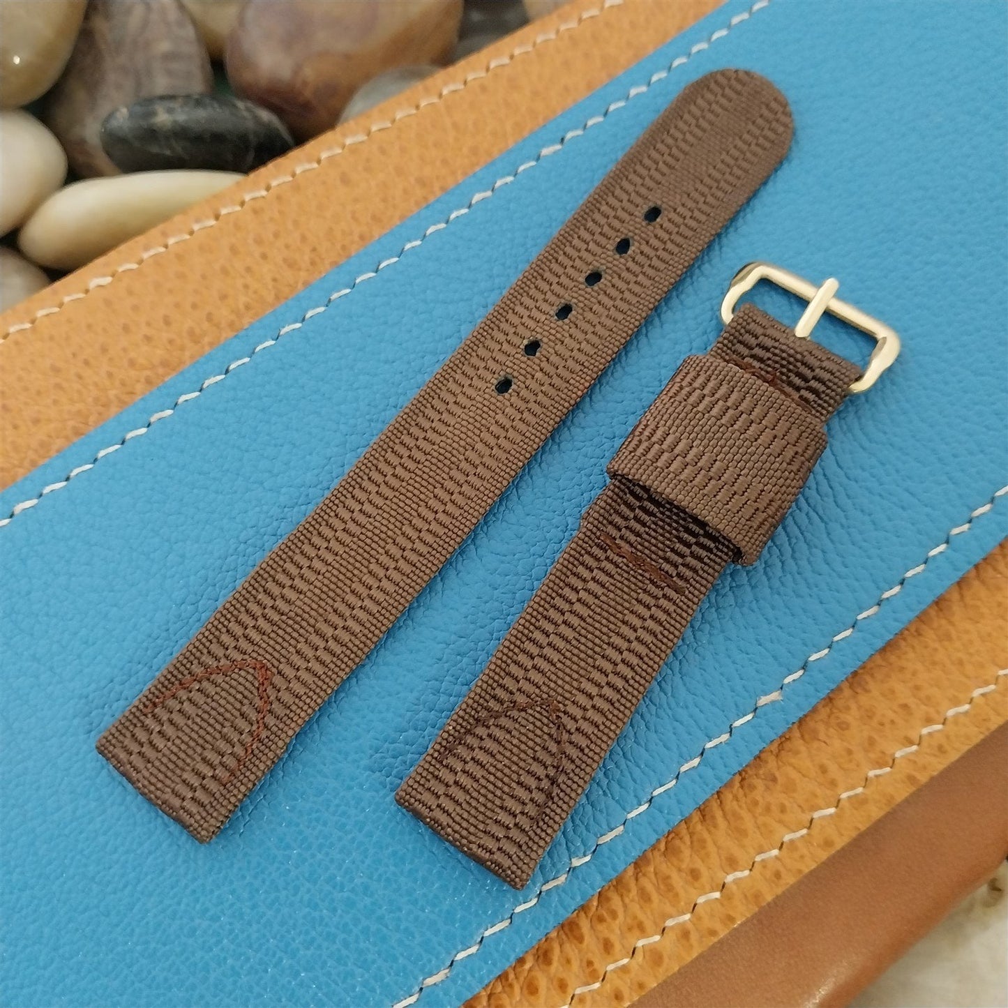 Vintage Brown 1940s 5/8" Ribbed Rayon Nylon Two Piece Classic Unused Watch Band