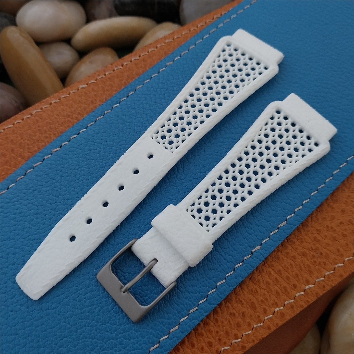 20mm White Diver Strap & Bead Blasted Buckle Swiss 1960s Vintage Watch Band