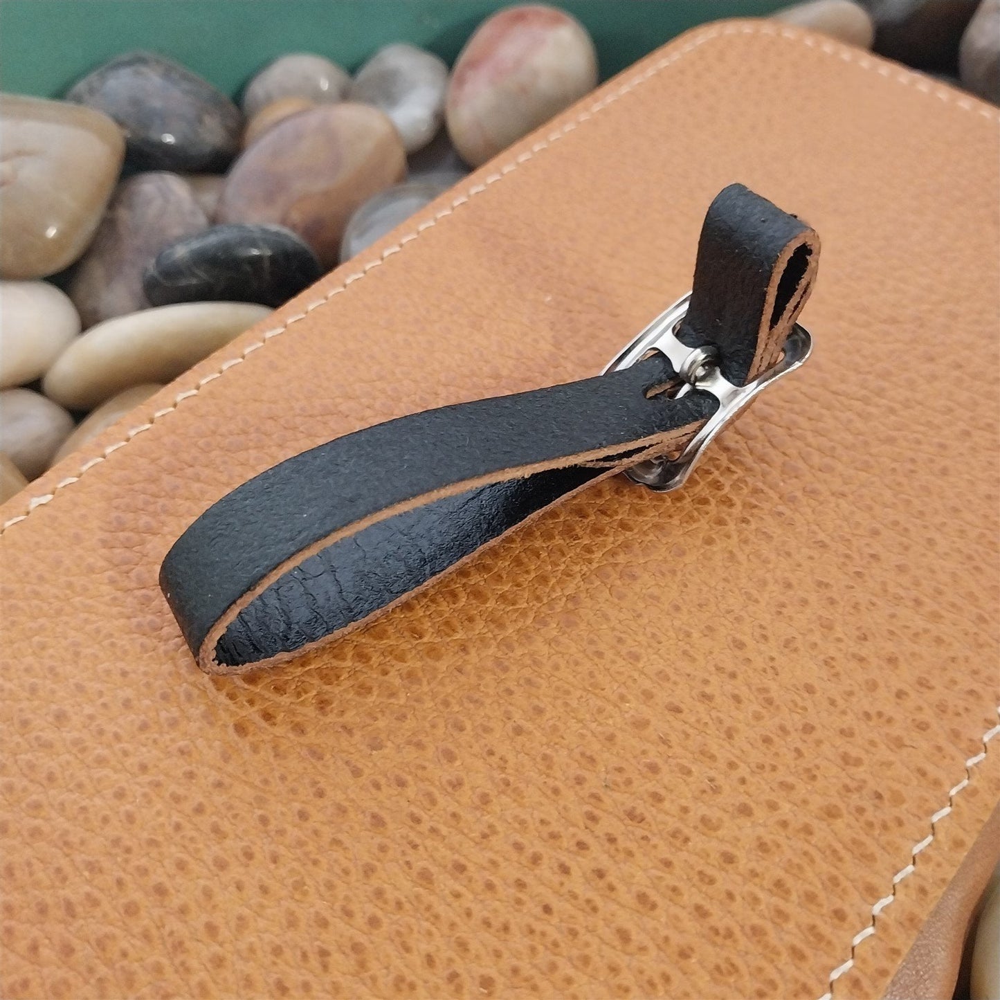 Black Leather Vintage Pocket Watch Fob Strap