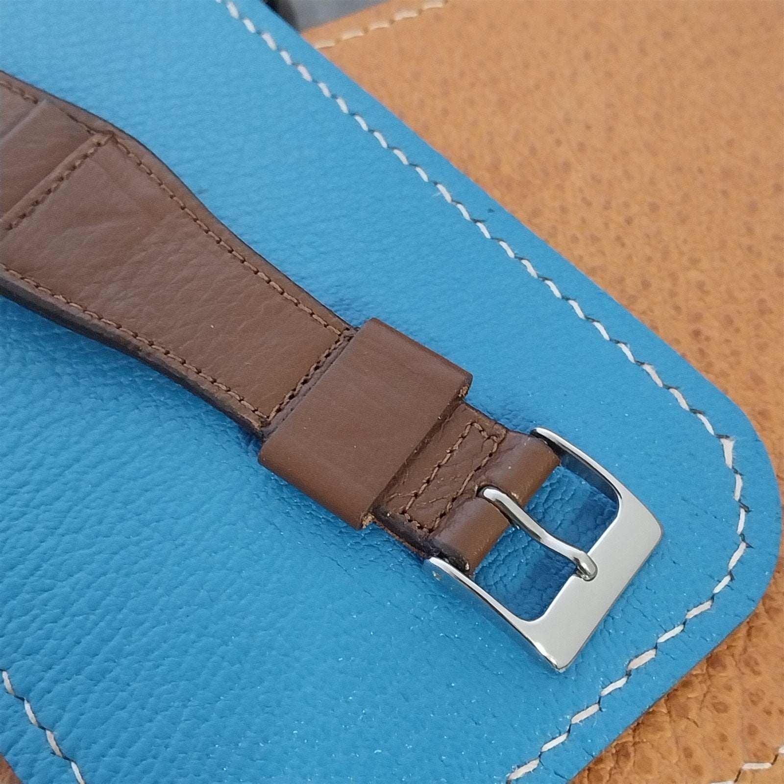 17.4mm Vintage Brown Calfskin Leather Short Classic Cuff 1950s Unused Watch Band