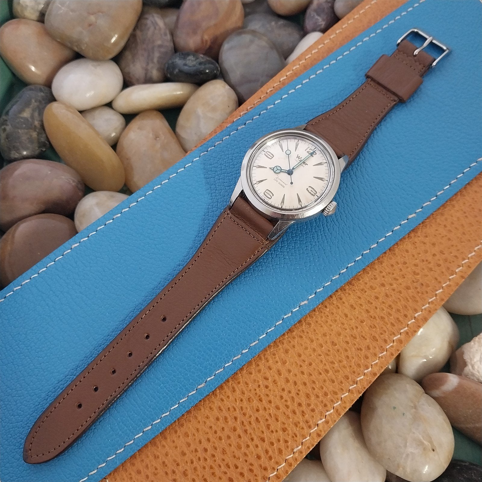 17.4mm Vintage Brown Calfskin Leather Short Classic Cuff 1950s Unused Watch Band