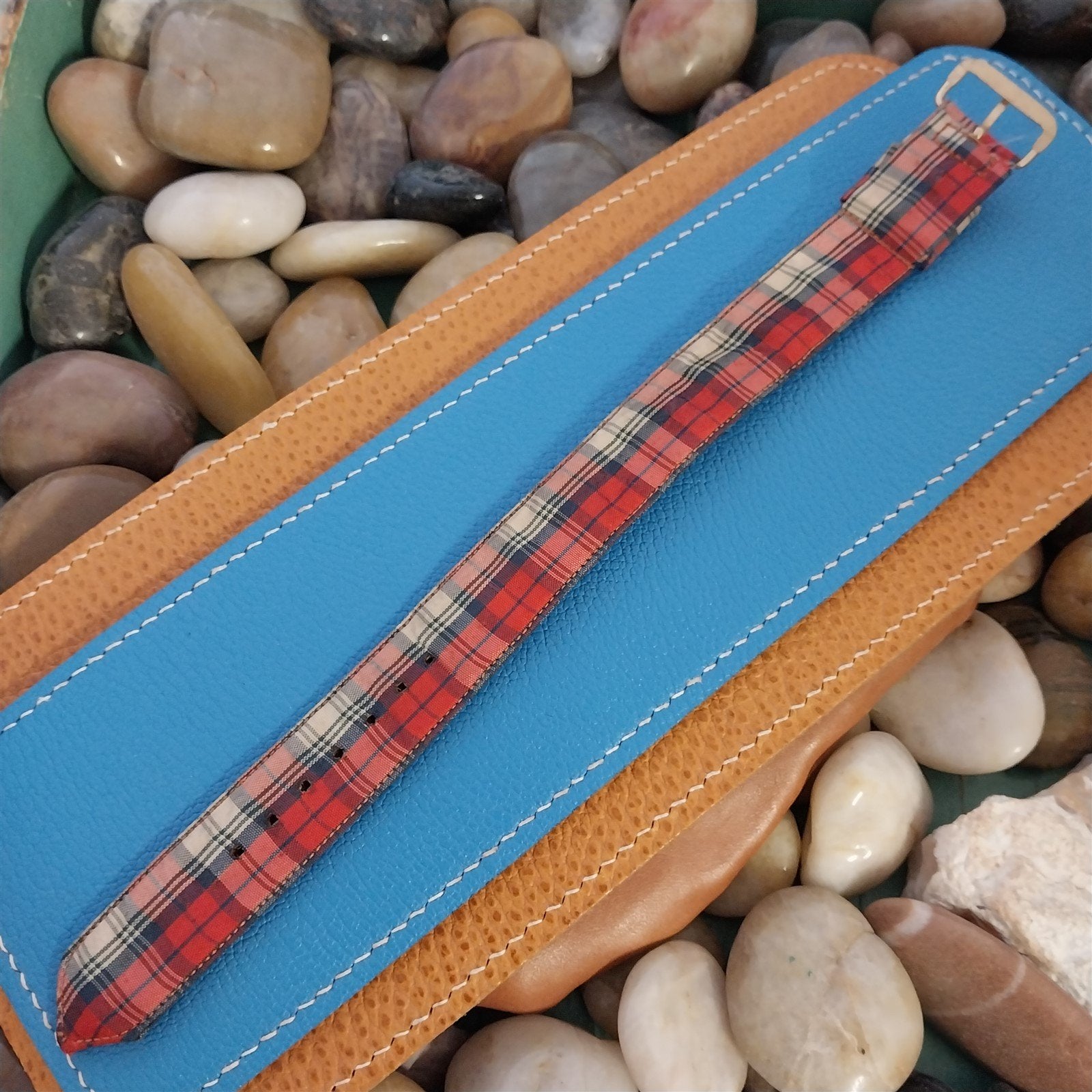 19mm Blue & Red Tartan Plaid Classic Unused Classic nos 1950s Vintage Watch Band
