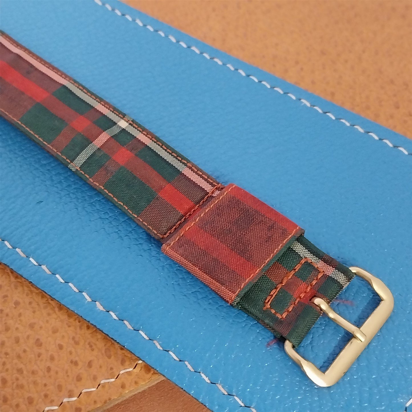 19mm Red & Green Tartan Plaid Classic Unused Classic 1950s Vintage Watch Band