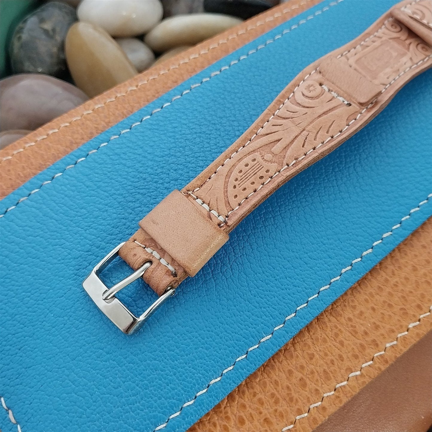 17.2mm 11/16" Vintage Natural Leather Classic Cuff 1960s Unused Watch Band