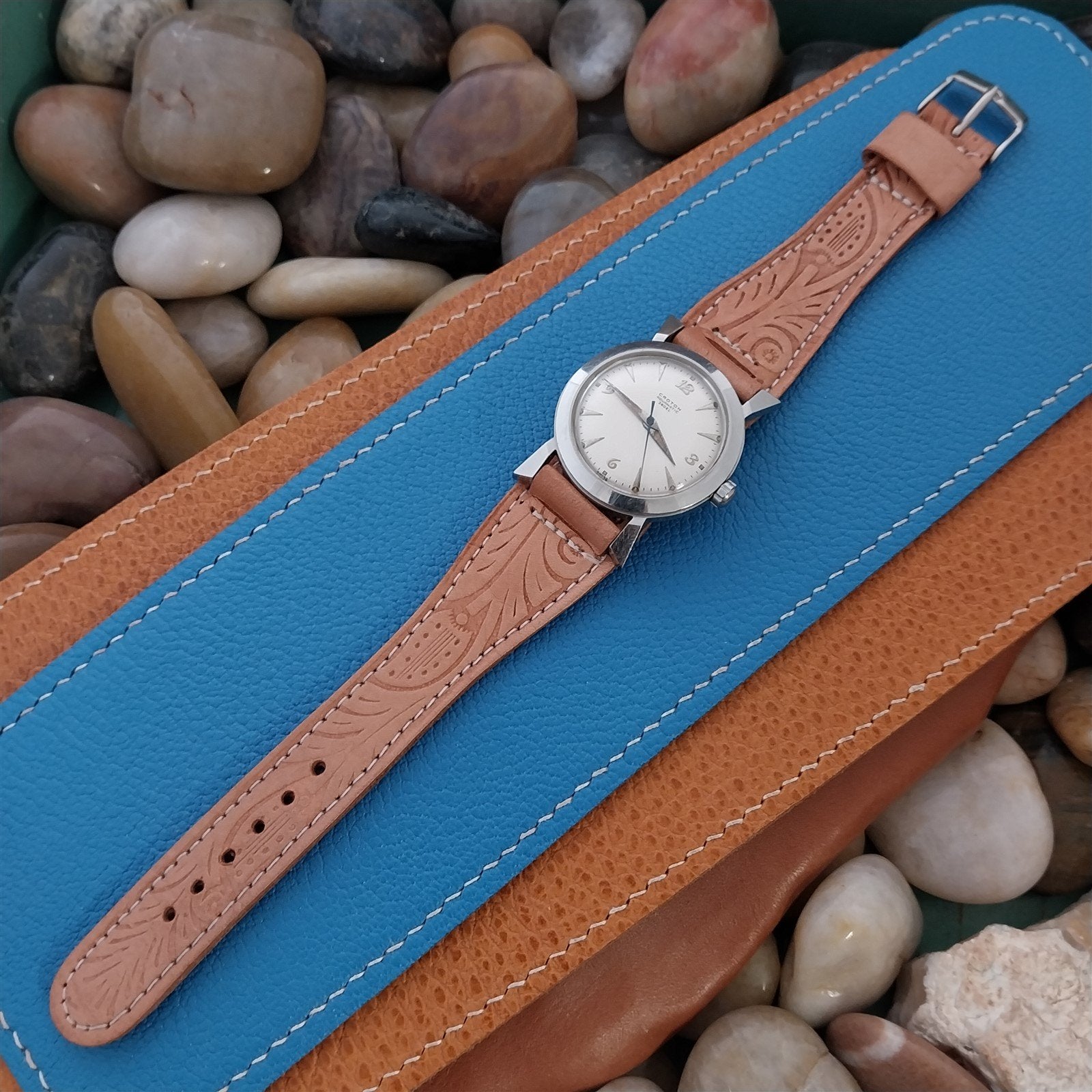 17.2mm 11/16" Vintage Natural Leather Classic Cuff 1960s Unused Watch Band