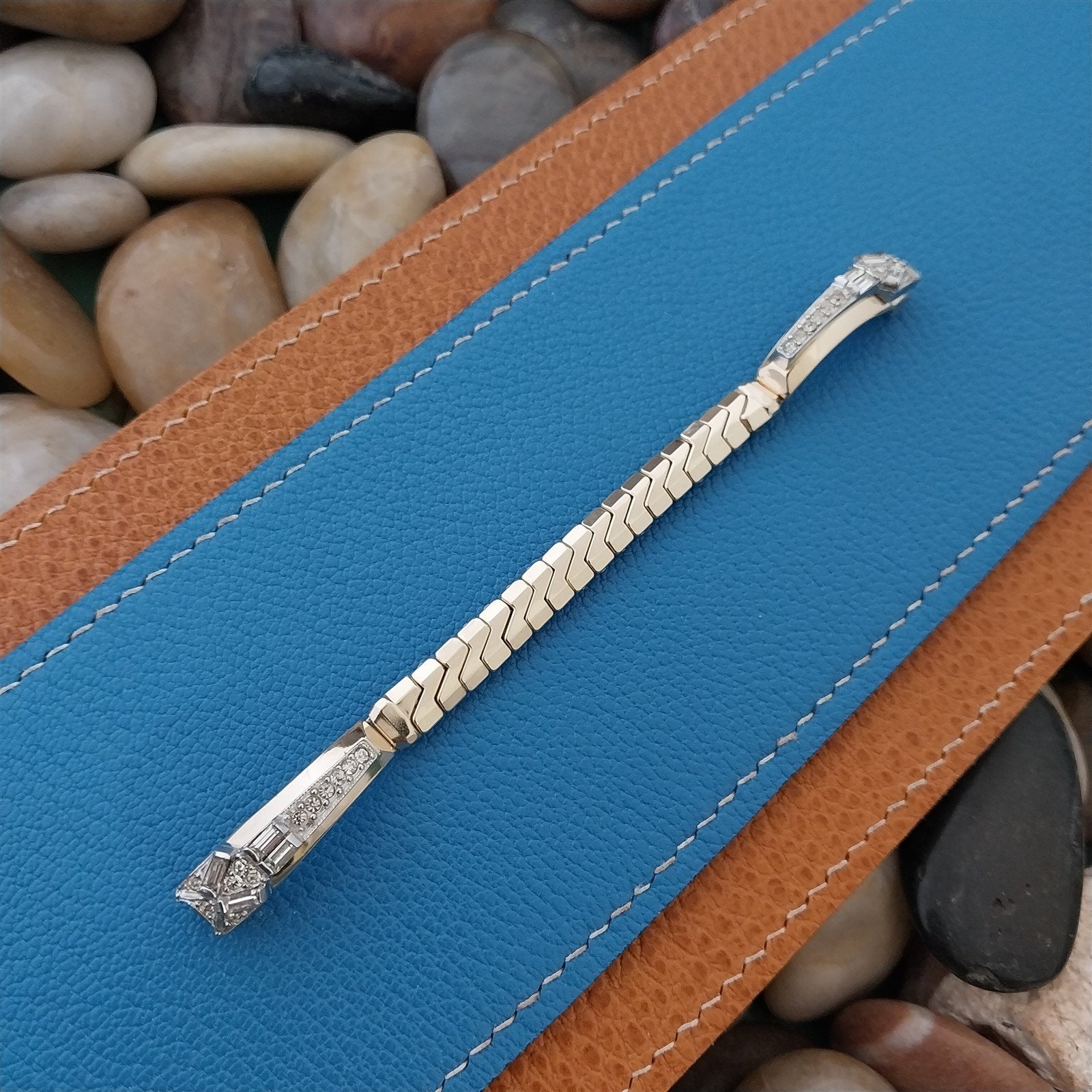 1950s Unused Ladies Yellow Gold-Filled & Rhinestones Cocktail Vintage Watch Band