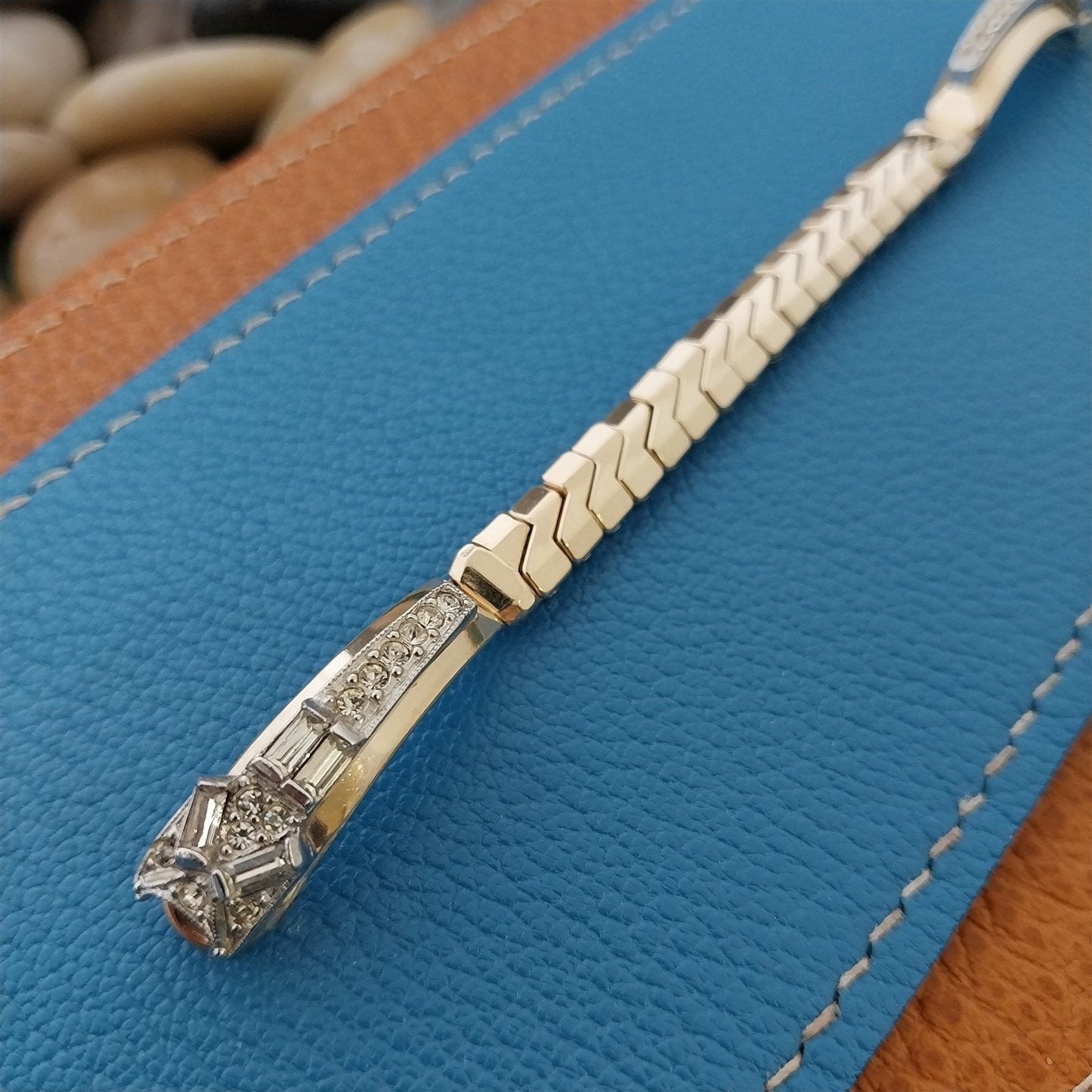 1950s Unused Ladies Yellow Gold-Filled & Rhinestones Cocktail Vintage Watch Band