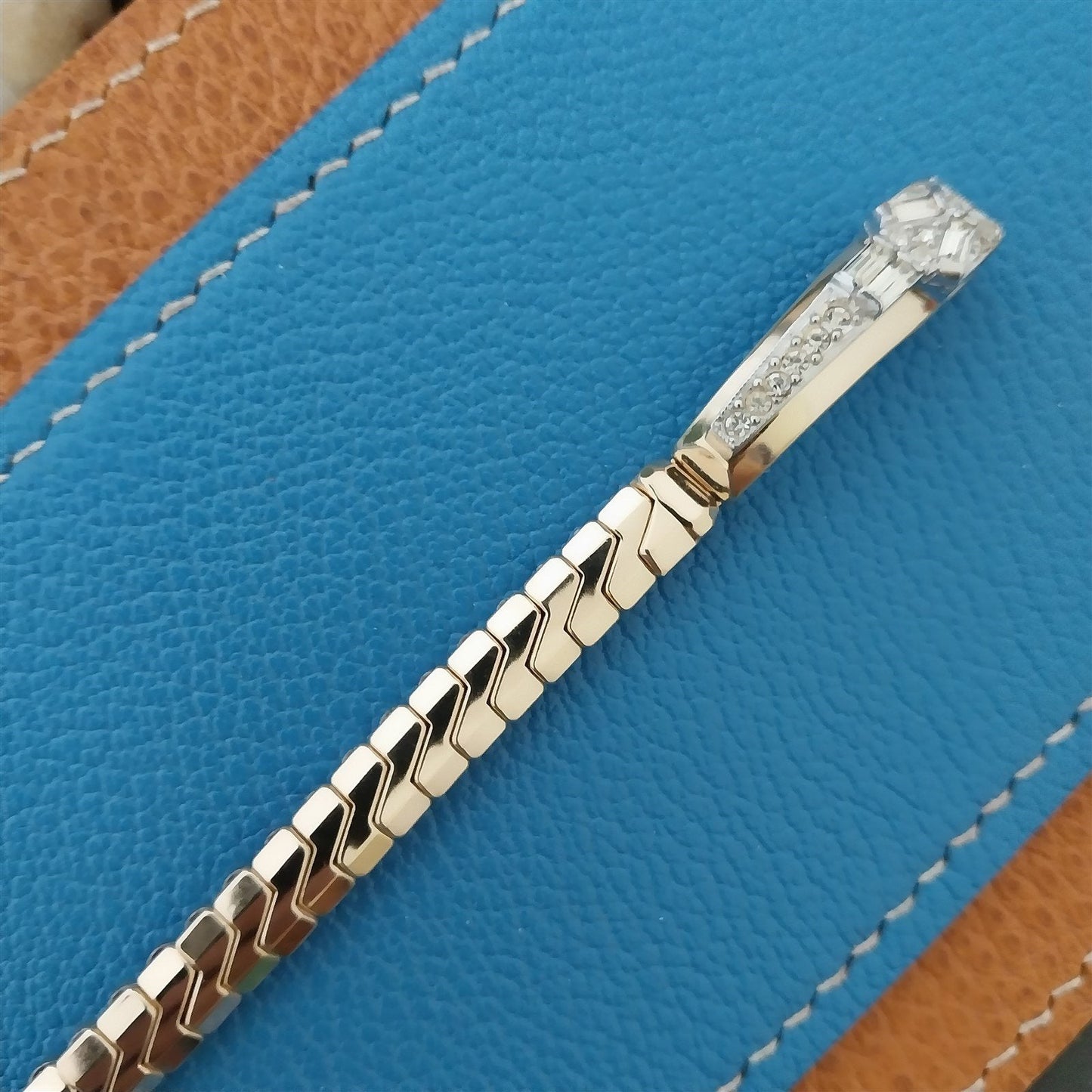 1950s Unused Ladies Yellow Gold-Filled & Rhinestones Cocktail Vintage Watch Band